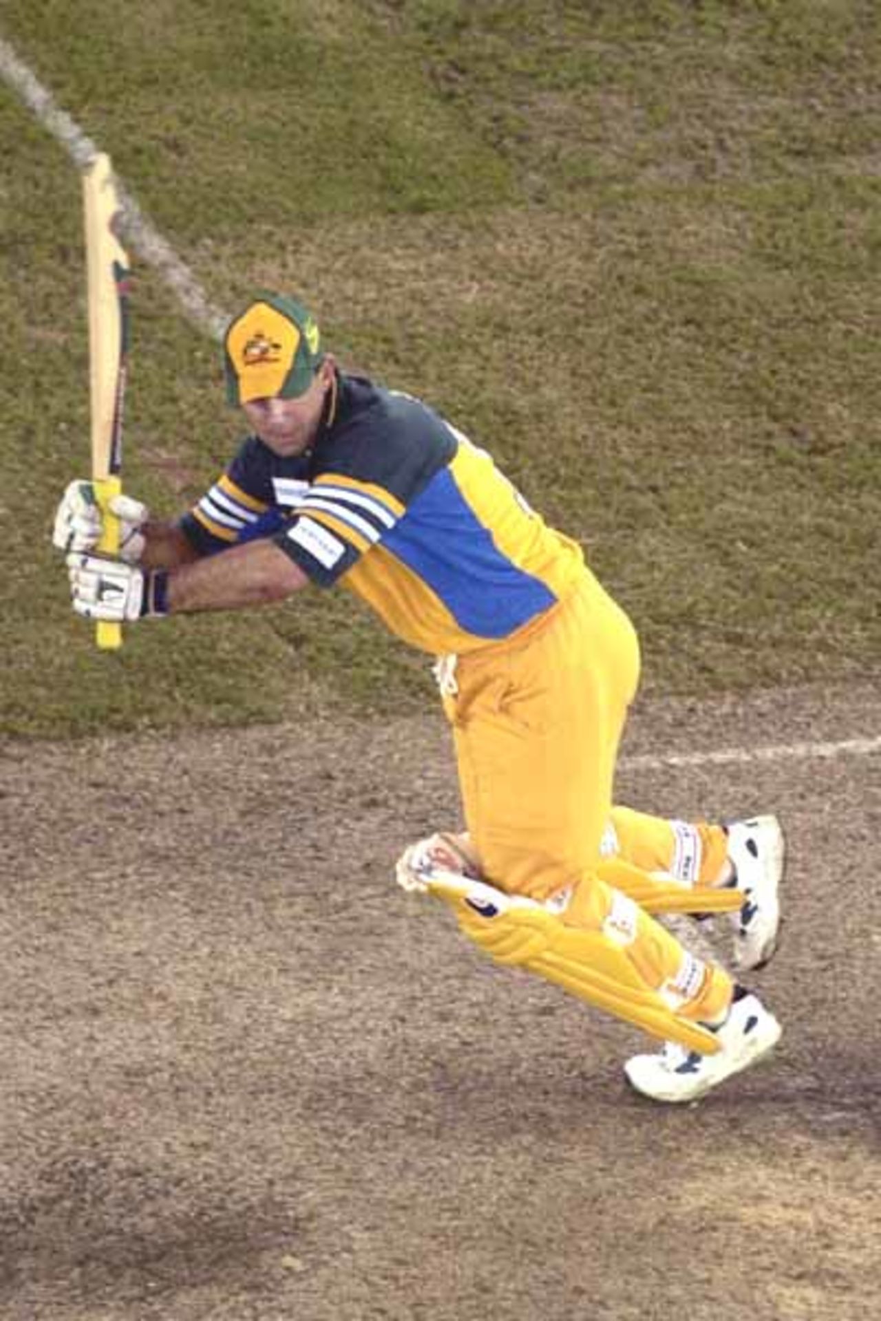 18 Aug 2000: Ricky Ponting of Australia hits one away in the match between Australia and South Africa, in game two of the Super Challenge 2000 played at the Colonial Stadium, Melbourne, Australia.
