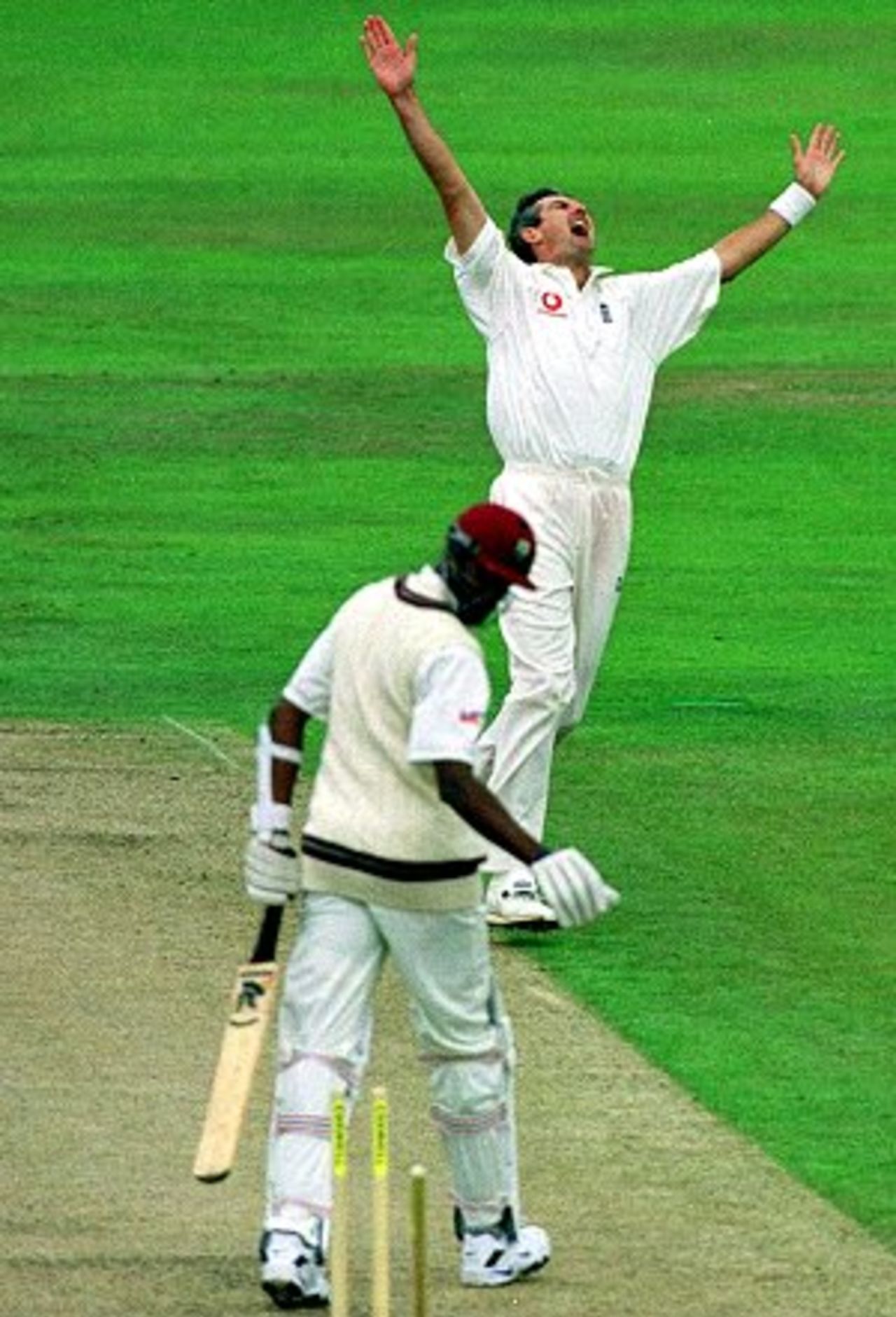 18 Aug 2000: Andy Caddick of England celebrates the wicket of Courtney Walsh of the West Indies during the second day of the England v West Indies Fourth Cornhill Test Match at Headingley, Leeds.