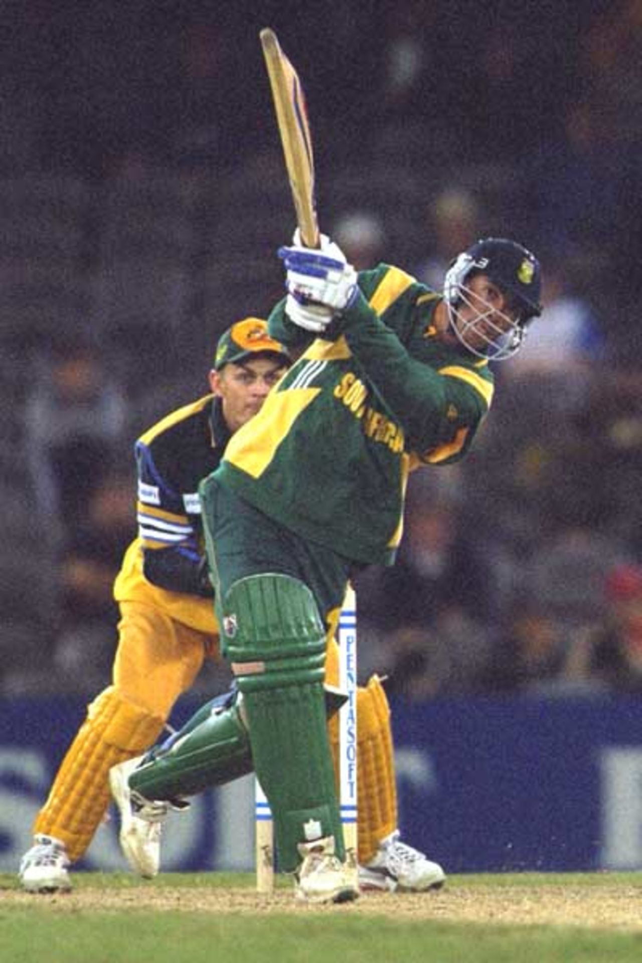 20 Aug 2000: Nicky Boje of South Africa in action, in the match between Australia and South Africa, in game three of the Super Challenge 2000, played at Colonial Stadium in Melbourne, Australia. South Africa defeated Australia by 8 runs.