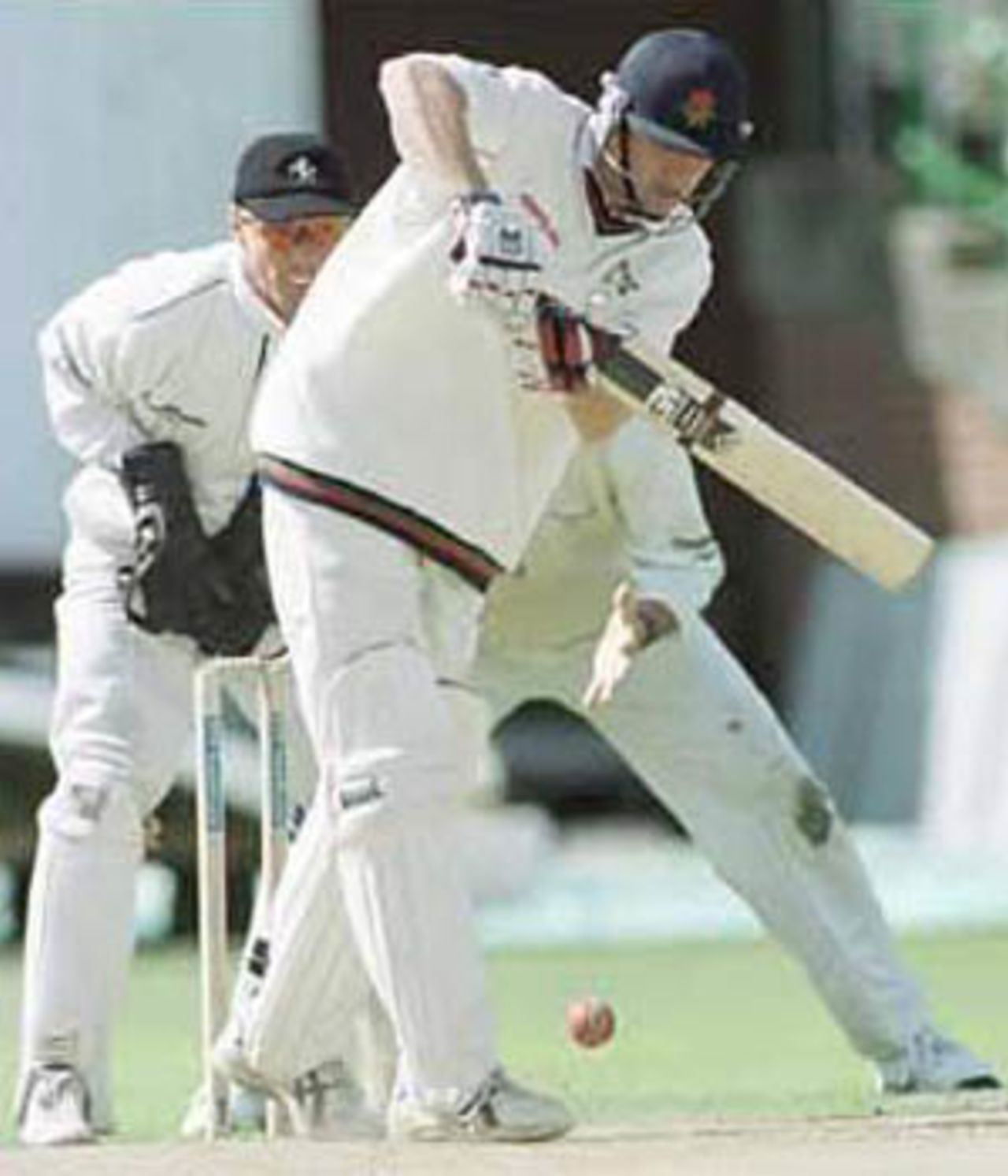 Chris Schofield plays a defensive shot, PPP healthcare County Championship Division One, 2000, Lancashire v Kent, Old Trafford, Manchester, 17-20 August 2000(Day 3).