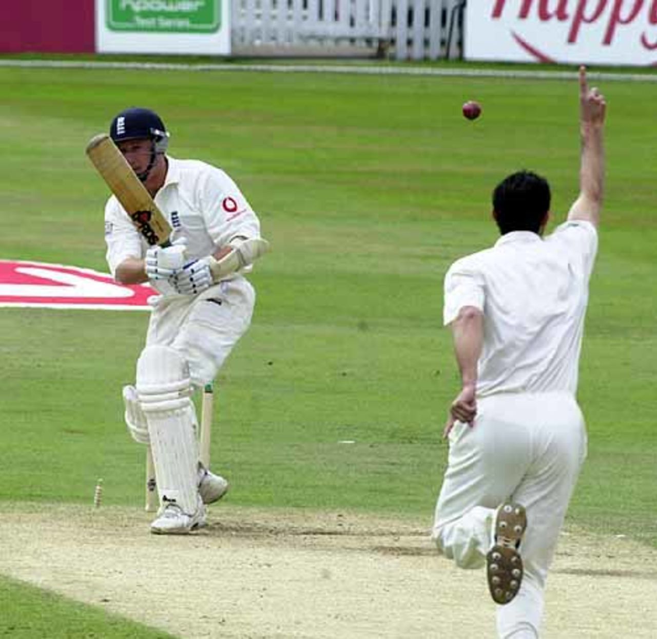 Robert Croft is bowled  by Gillespie for 0, England v Australia, The Ashes 3rd npower Test, Nottingham, 02-06 Aug 2001