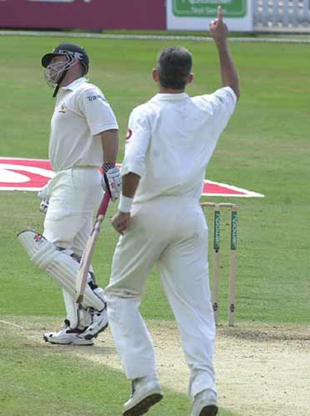 Off you go, as Caddick captures the wicket of Slater in the Australian second innings, The Ashes 3rd npower Test, Nottingham, 02-06 Aug 2001