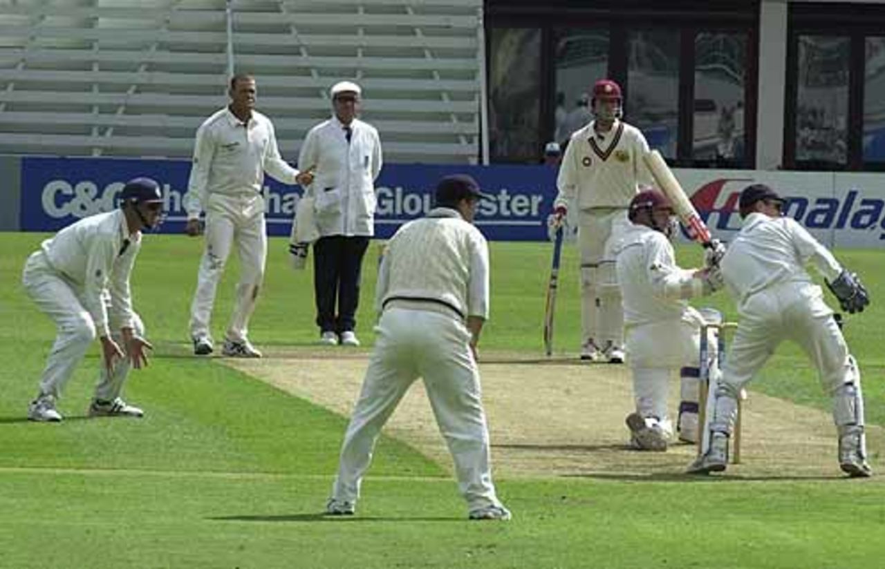 Tony Penberthy sweeps a ball from Andrew Symonds, CricInfo Championship 8th August 2001