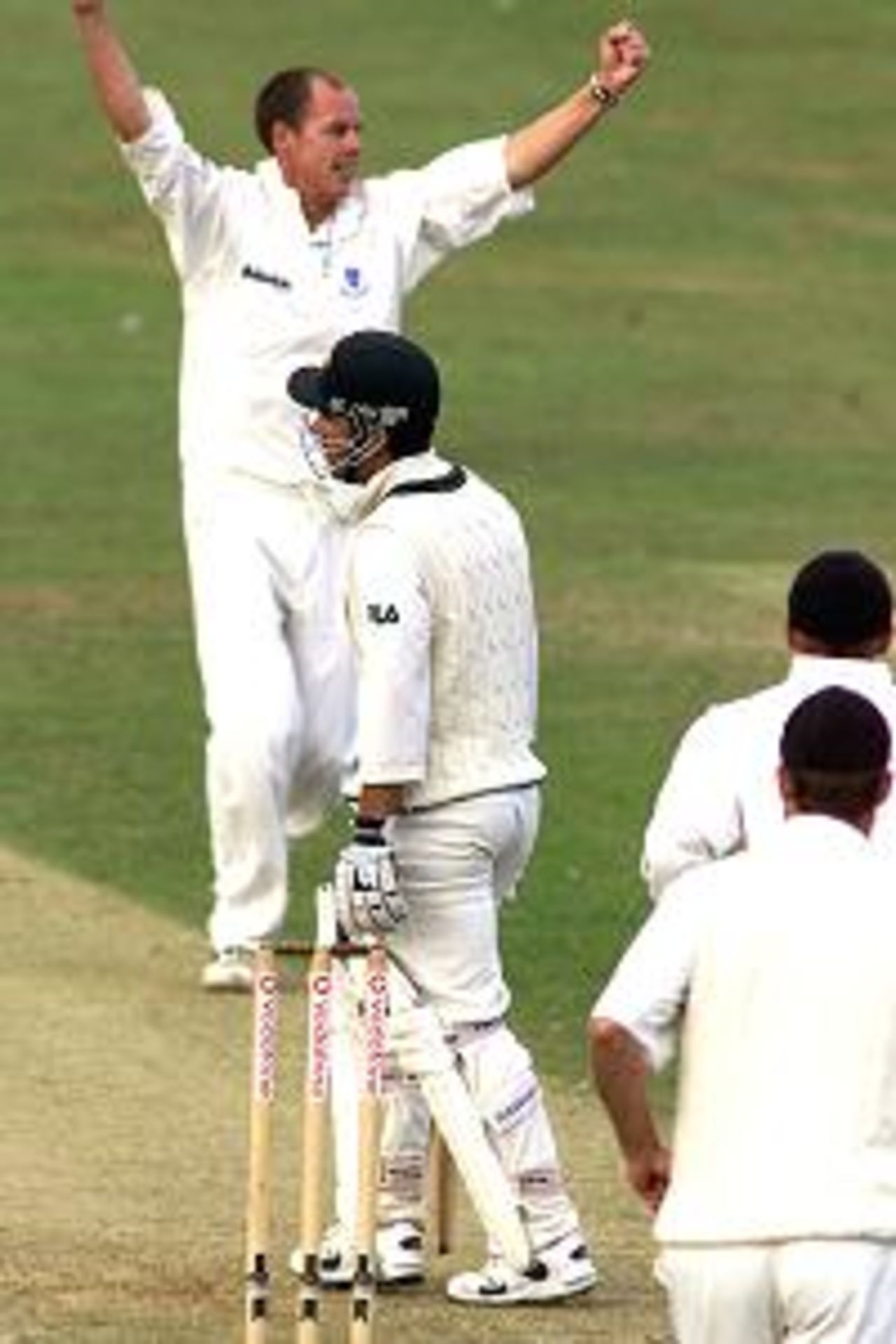 Justin Langer of Australia is judged out LBW to B Taylor of Sussex, during day one of the Vodafone Challenge Series Match between Sussex and Australia, played at The County Ground, Hove, England.