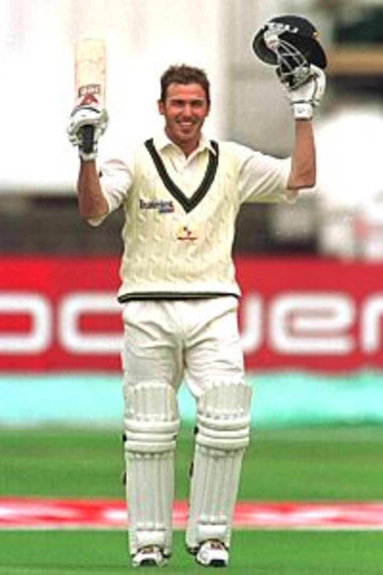 Damien Martyn of Australia celebrates his century during the second day of the England v Australia fourth NPower test match at Headingley, Leeds.