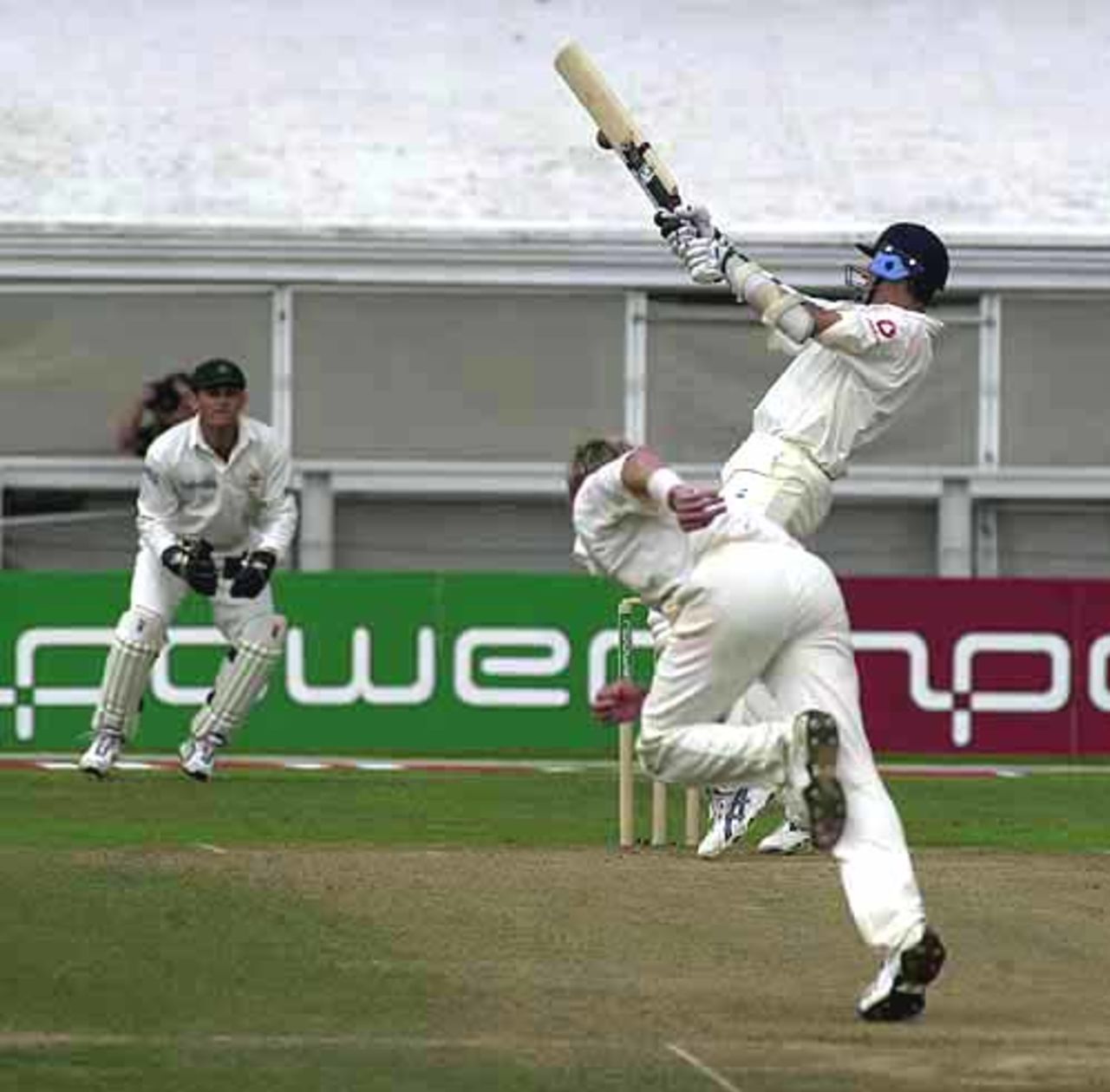 Andy Caddick does his best to reach a Brett Lee bouncer, England v Australia, The Ashes 4th npower Test, Leeds, 16-20 Aug 2001