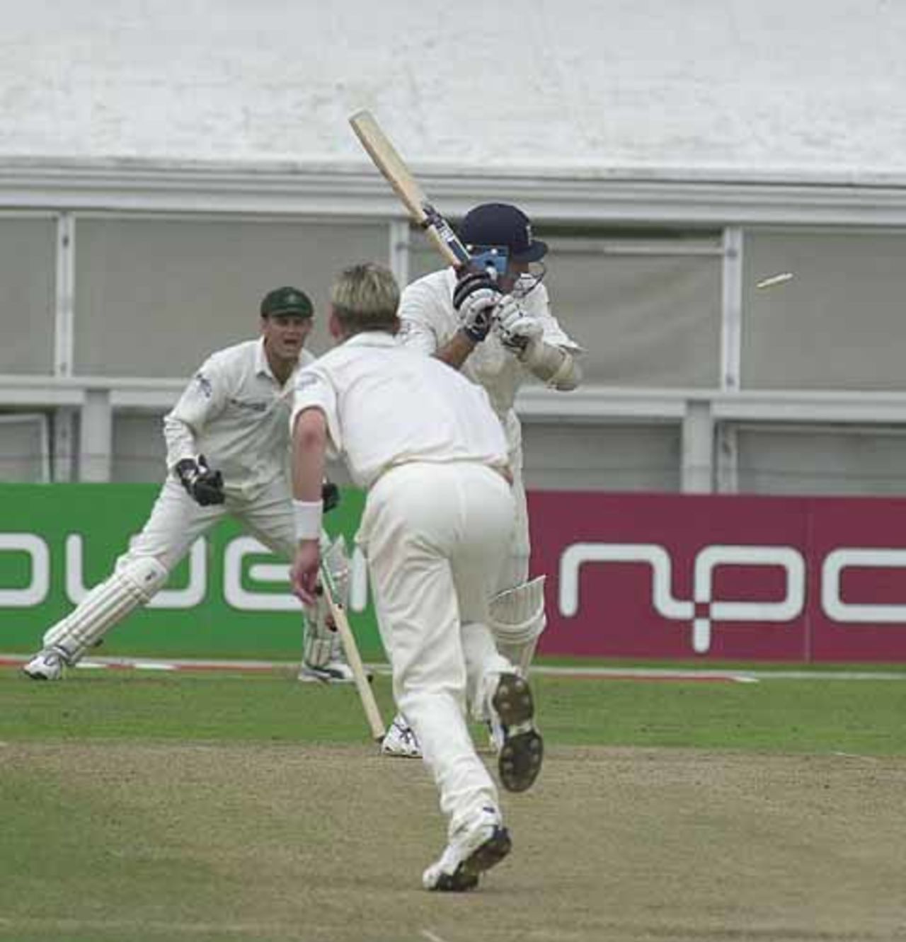 Caddick is bowled , but it is a no ball, England v Australia, The Ashes 4th npower Test, Leeds, 16-20 Aug 2001