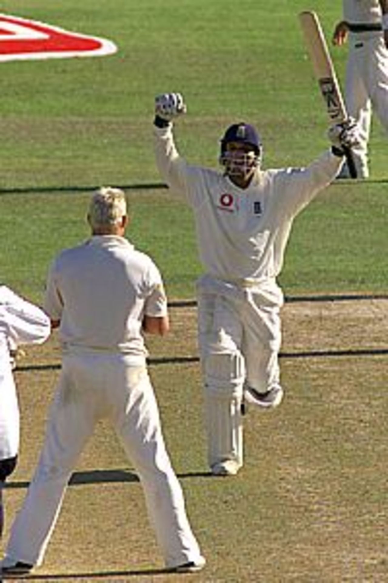 20 Aug 2001: Mark Butcher of England celebrates as he runs the winning runs, during day five of the fourth test between England and Australia at Headingley, Leeds, England.
