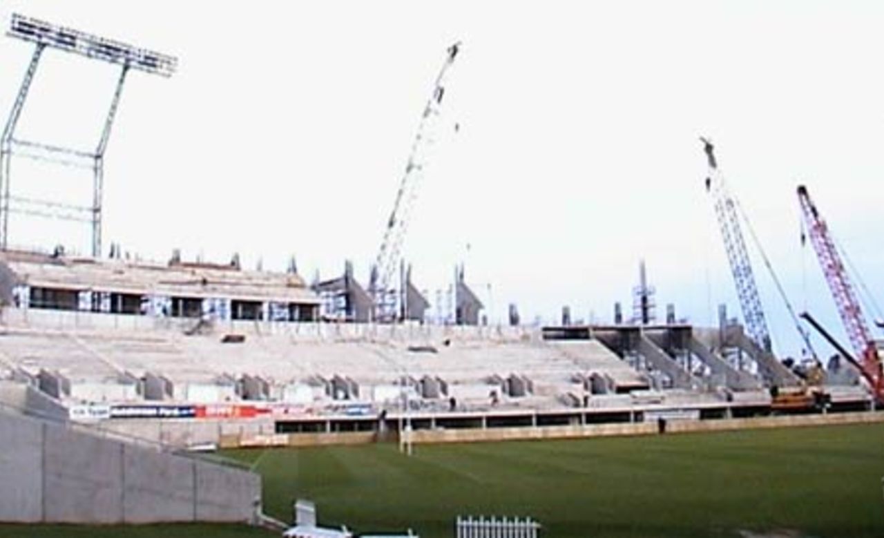 The new stand during construction to replace the embankment at Jade Stadium, 23 August 2001.