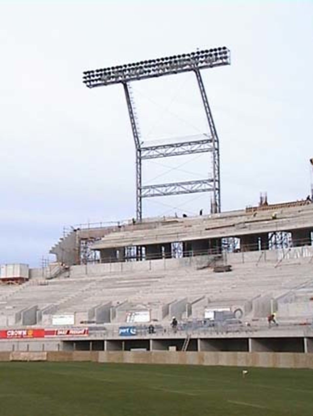 A view of part of the new stand during construction to replace the embankment at Jade Stadium, 23 August 2001.