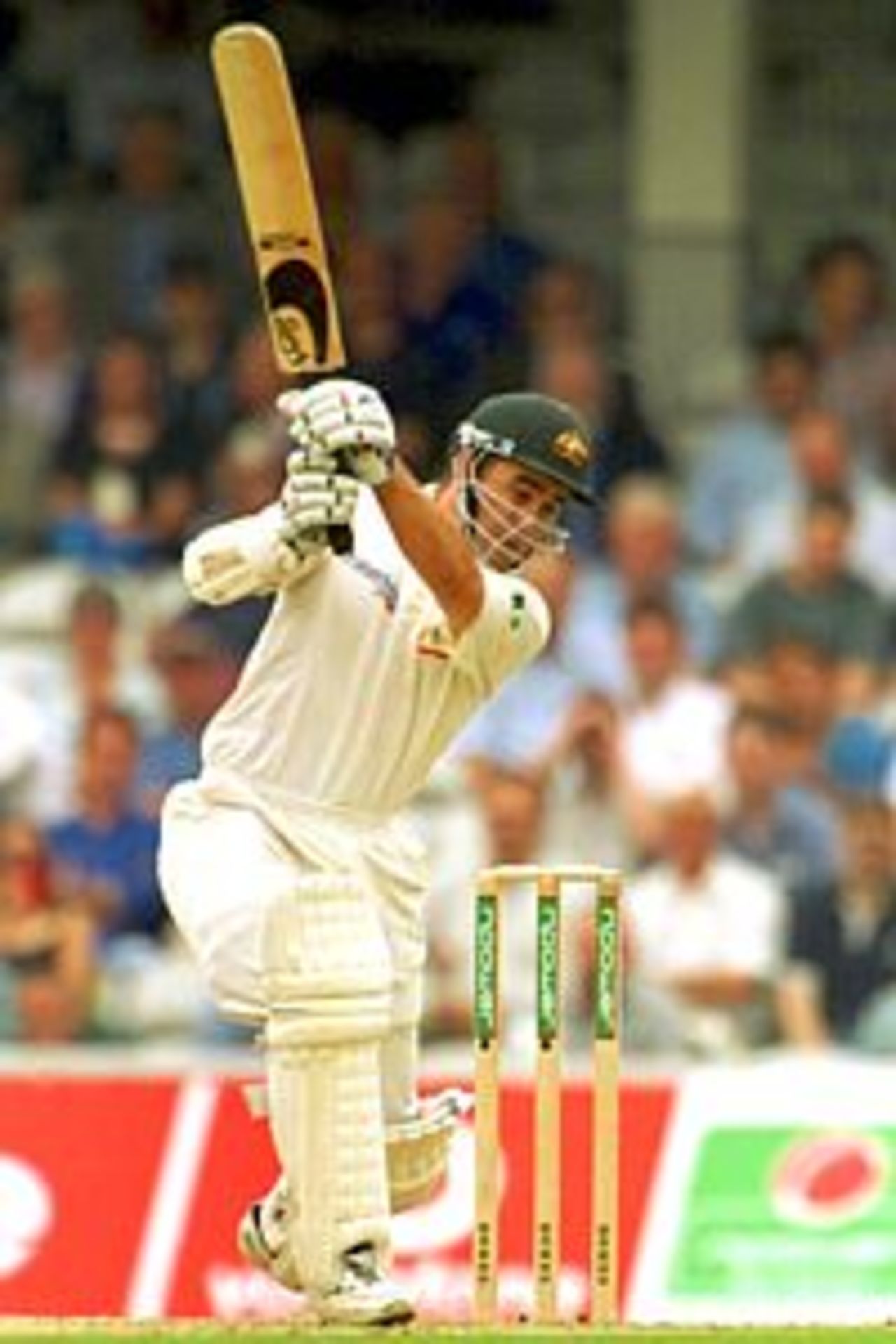 23 Aug 2001: Justin Langer of Australia in action during the first day of the 5th Ashes Test between England and Australia at The AMP Oval, London.