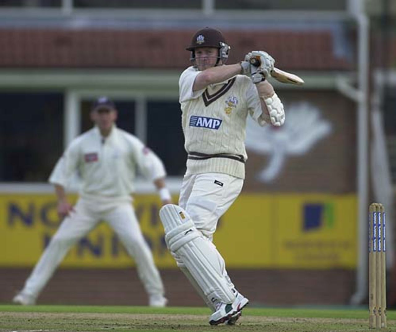 Brown smashes the ball to square on for 4 runs, Cheltenham & Gloucester Trophy, 1st Semi Final 4th Aug 2002