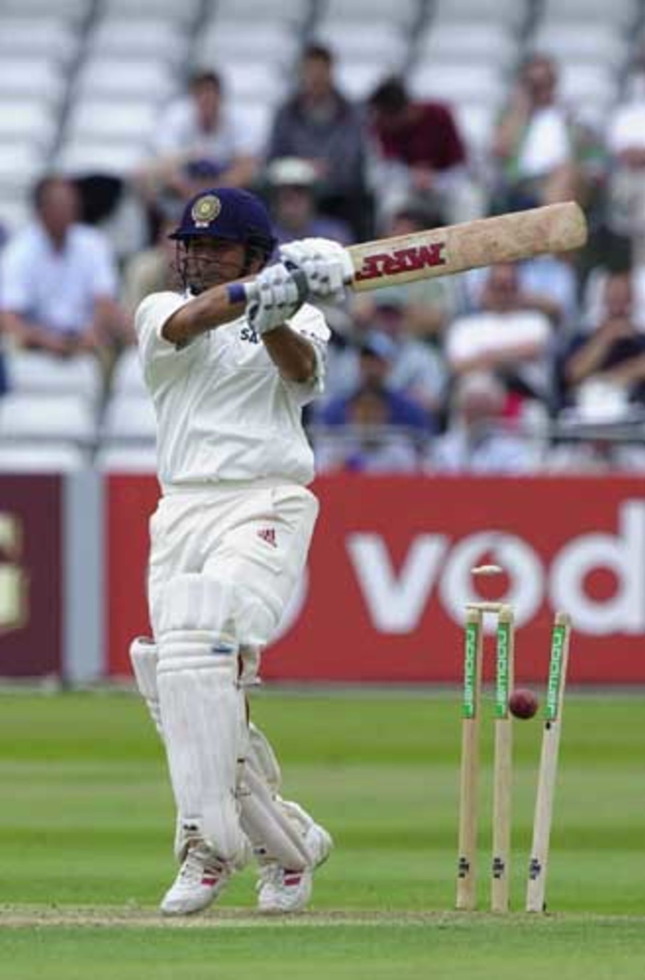 Tendulkar plays on to a Cork delivery to be comprehensively dismissed, 2nd npower Test at Trent Bridge, August 2002