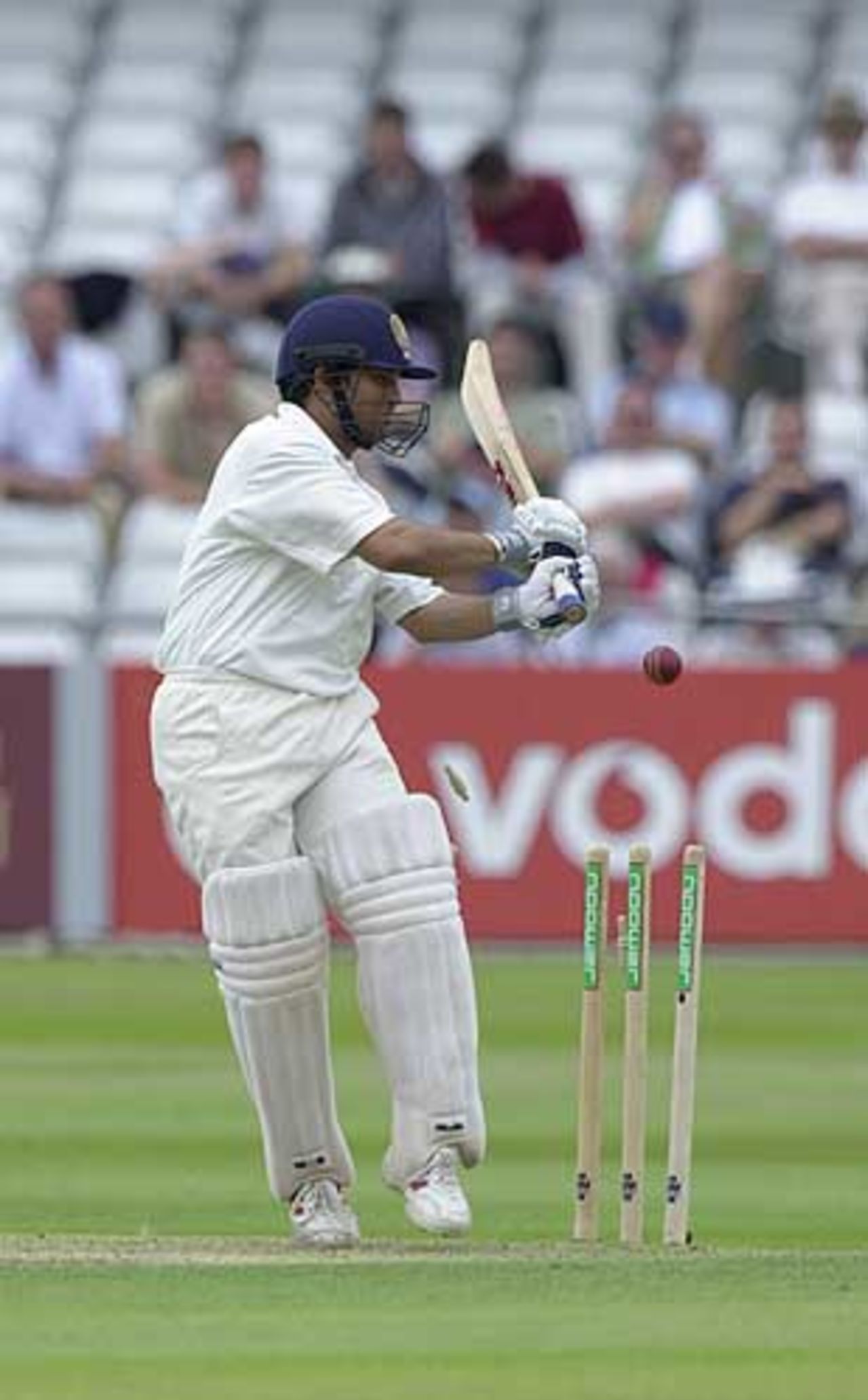 Tendulkar realises that the ball from Cork has shattered his stumps, 2nd npower Test at Trent Bridge, August 2002