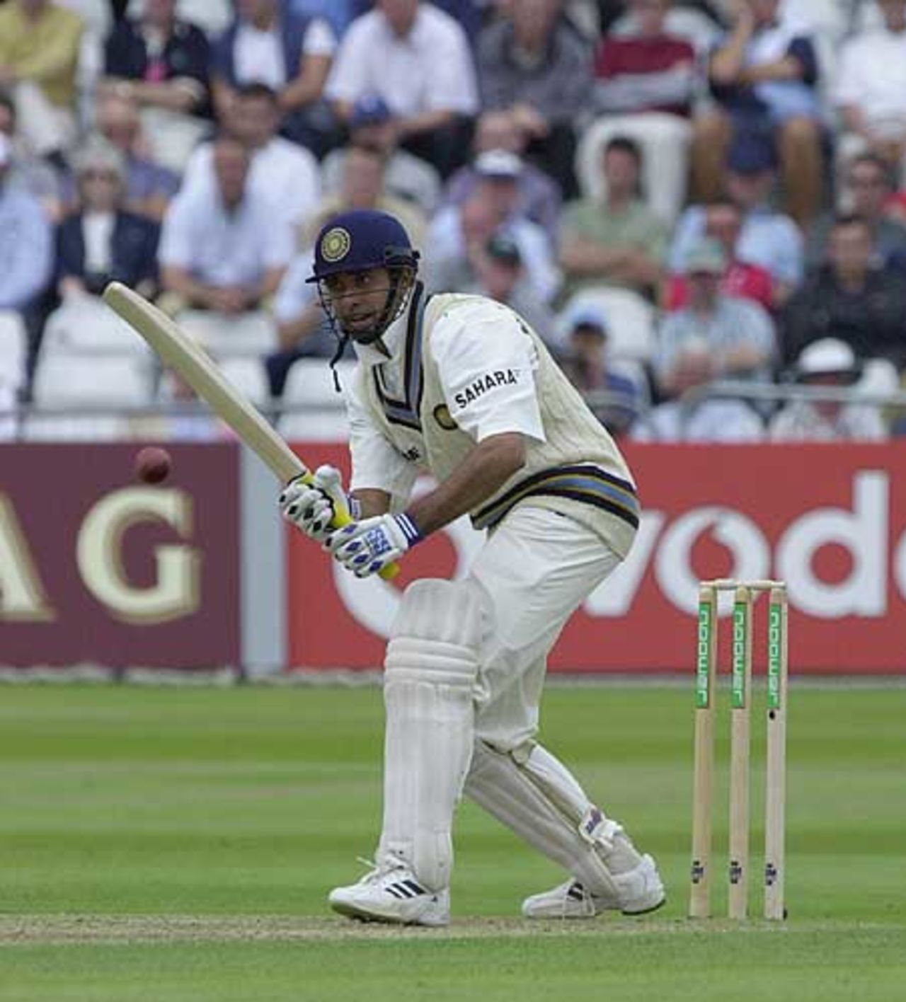 VVS Laxman is stout in defence in the Indian first innings, 2nd npower Test at Trent Bridge, August 2002