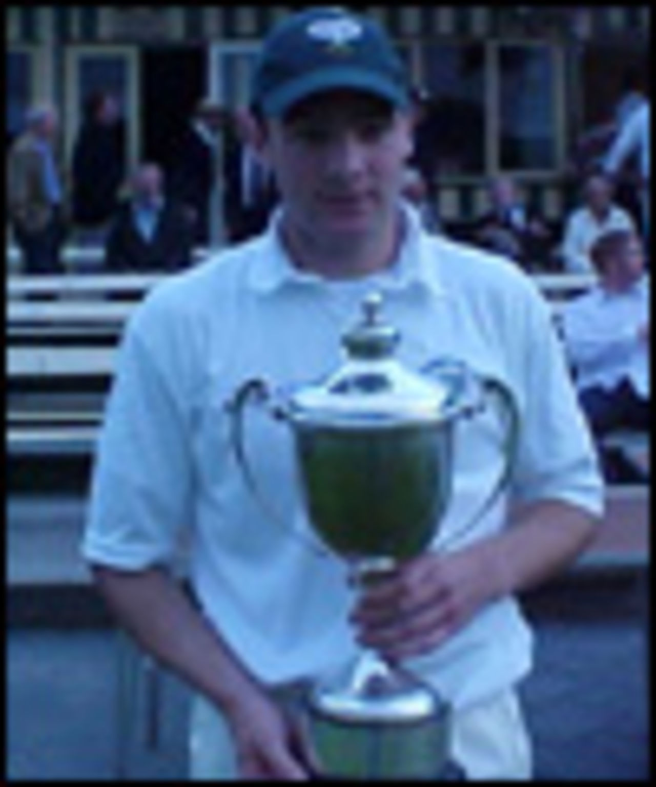 Man of the match John Harrison with his trophy in the Worsley Cup 2002