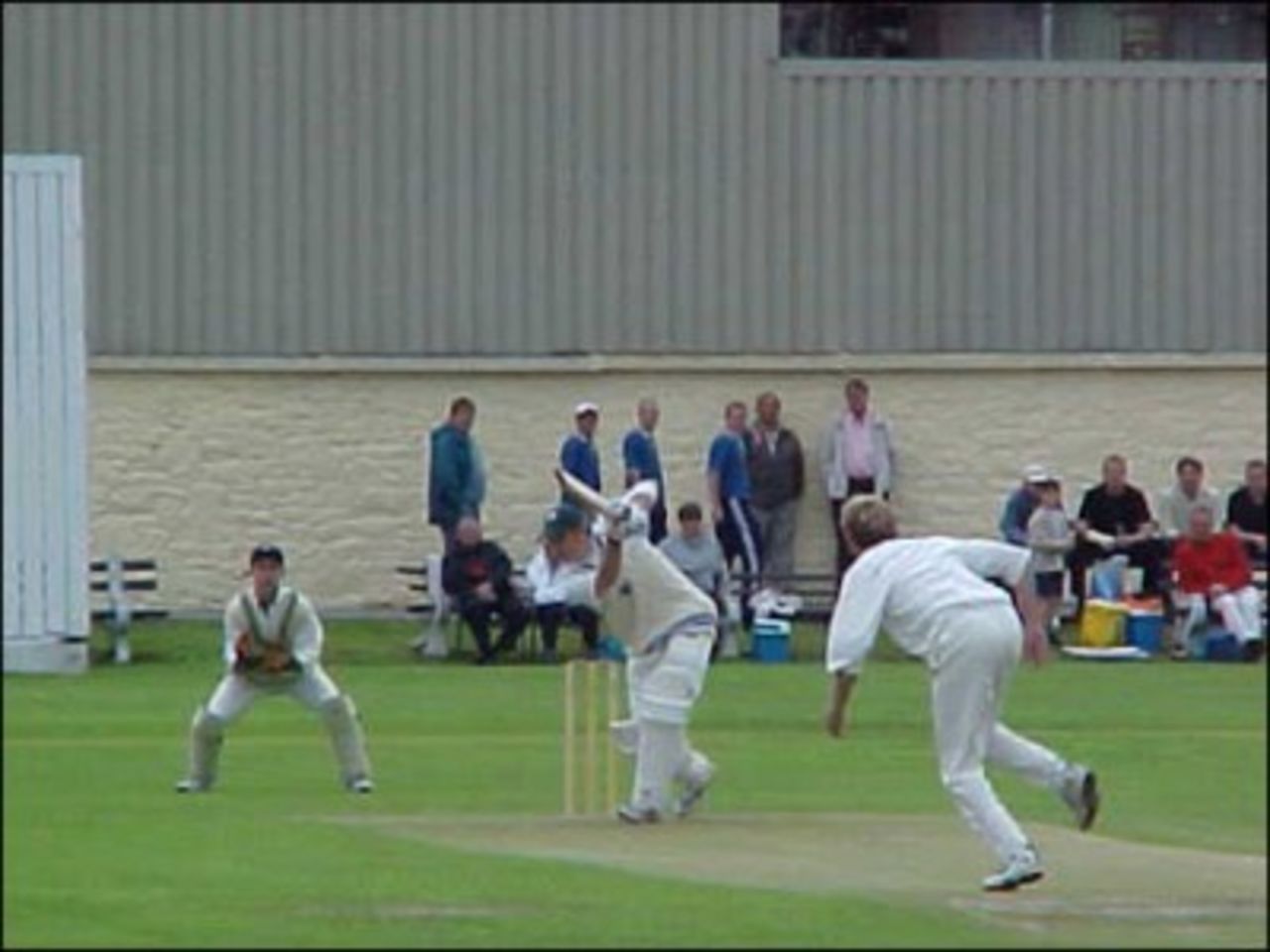 Worsley Cup 2002: Ramsbottom pro Michael Clarke cover drives the first ball of the final from Thomas O'Neill