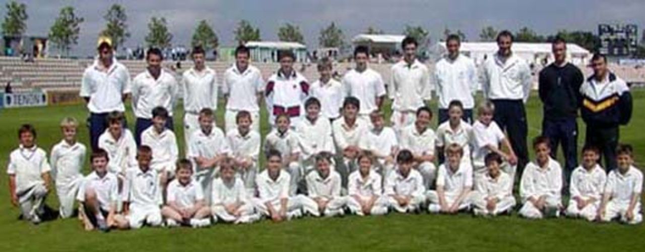 Young cricketers and coaching staff at the Hampshire Cricket Summer Camp 2002