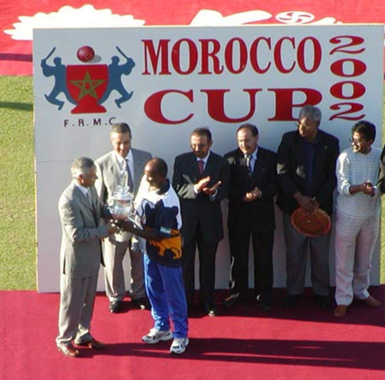Sanath Jayasuriya with the Morocco Cup 2002, Morocco Cup, Final ODI at Tangiers, South Africa v Sri Lanka, 21 Aug 2002