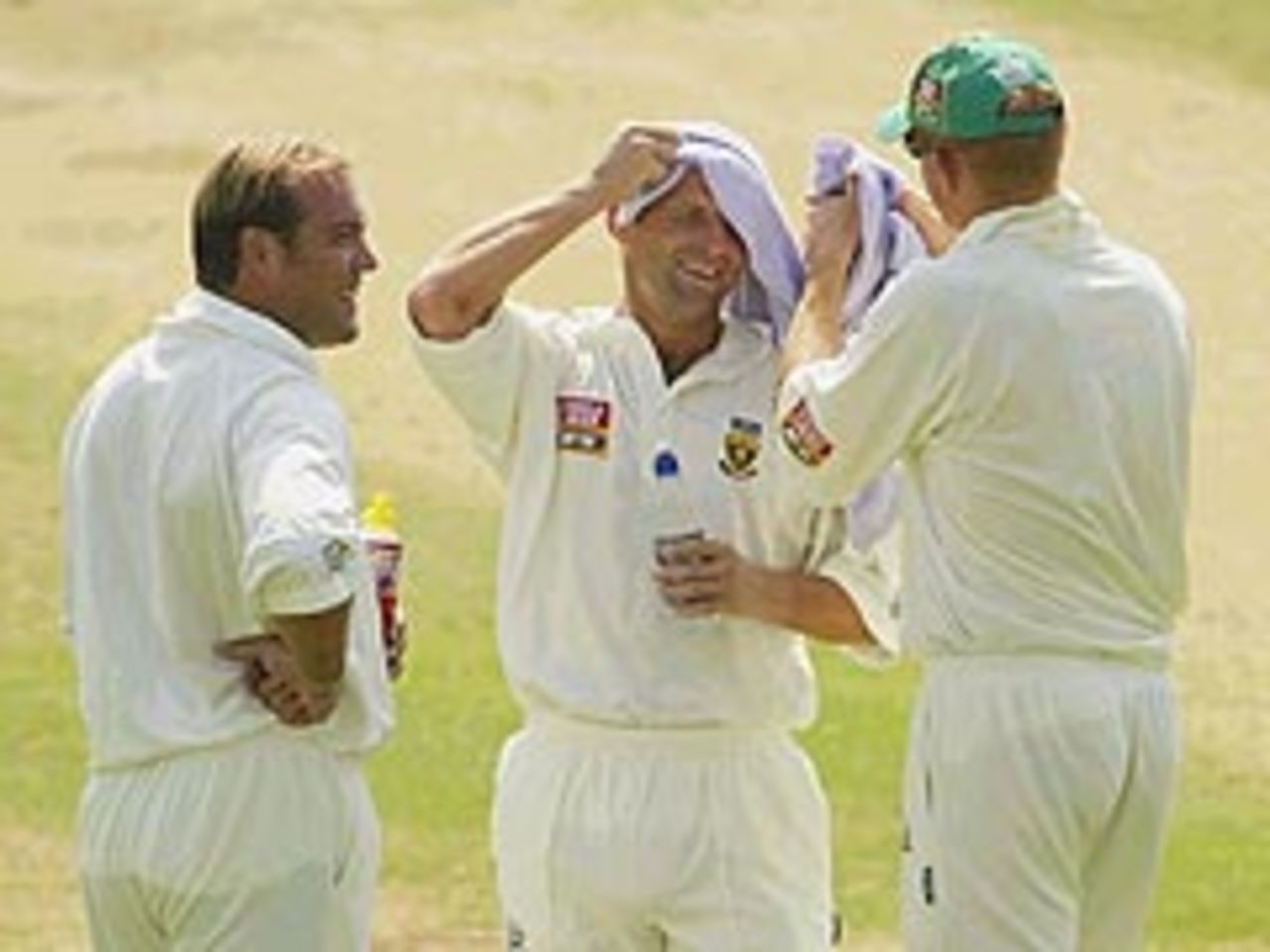 Jacques Kallis and Gary Kirsten take a break during South Africa's match against Kent