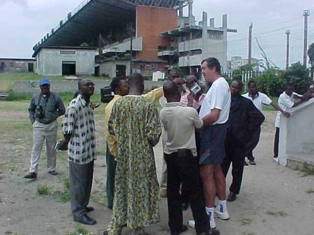 Media besieging Danny Becker (South African Umpire)