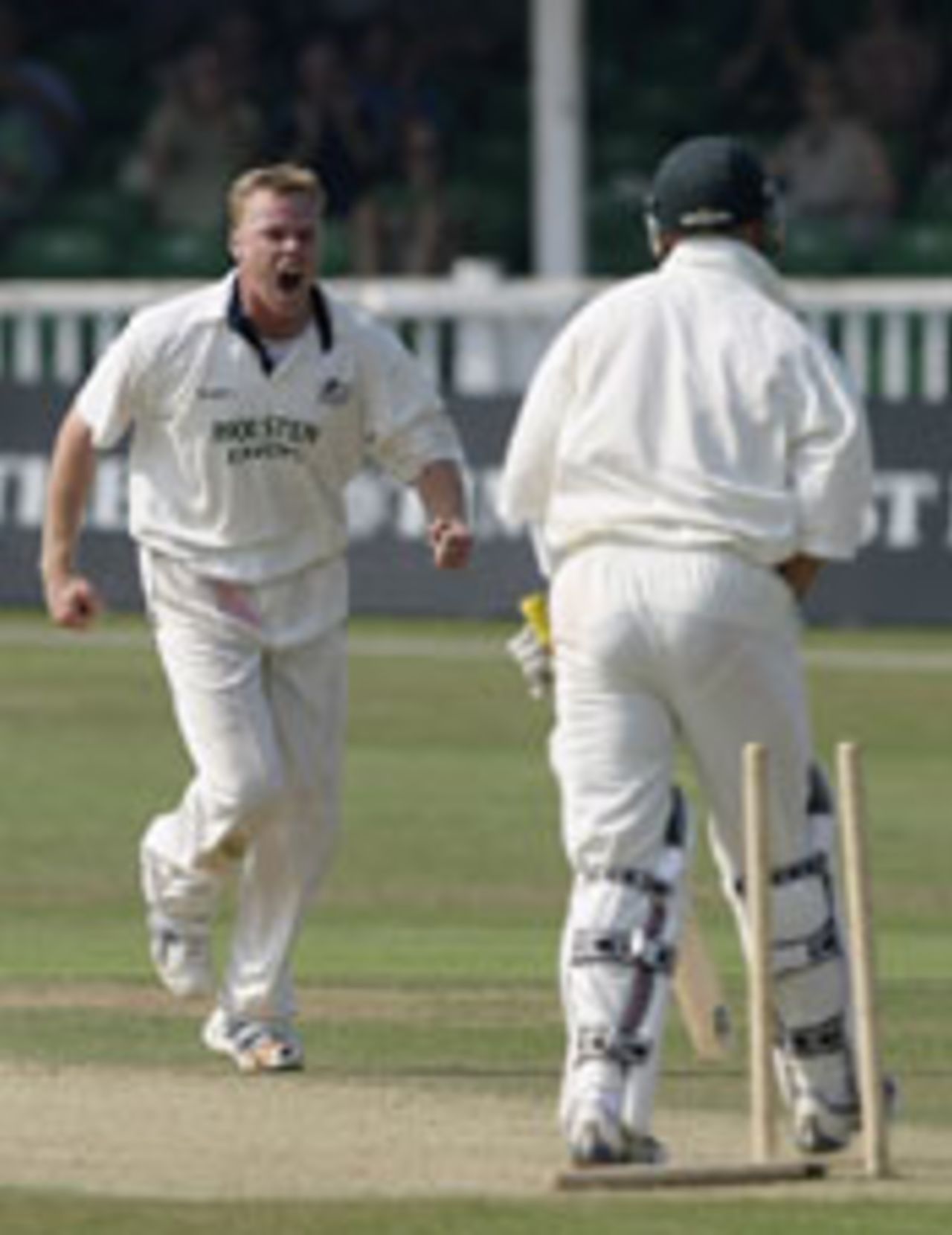 Martin Saggers celebrates wicket of  Herschelle Gibbs