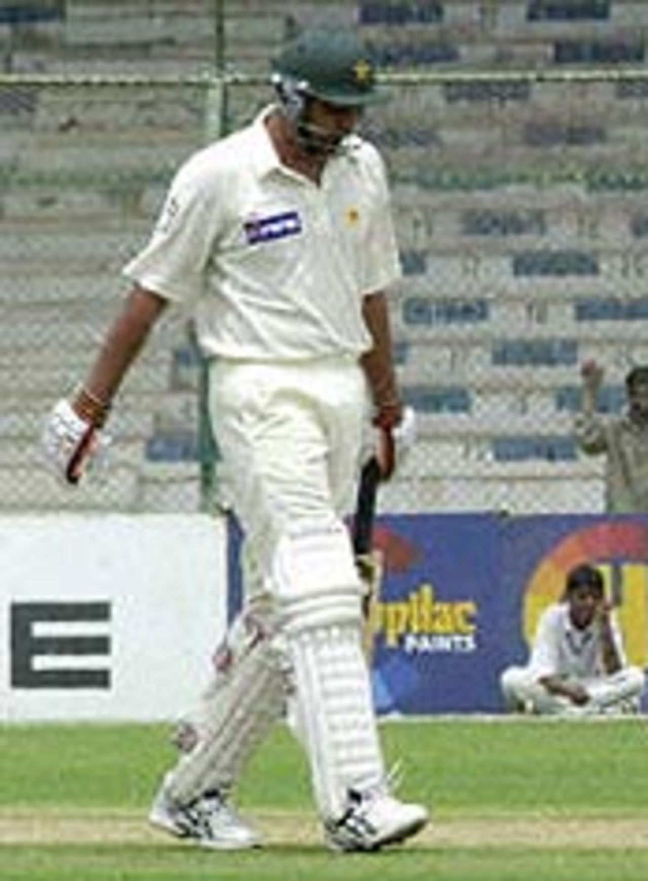 Inzamam-ul-Haq trudges back after making a duck in the first Test against Bangladesh at Karachi