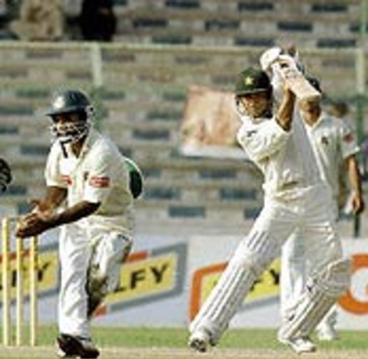 Yasir Hameed square-drives en route to his hundred in the second innings against Bangladesh at Karachi
