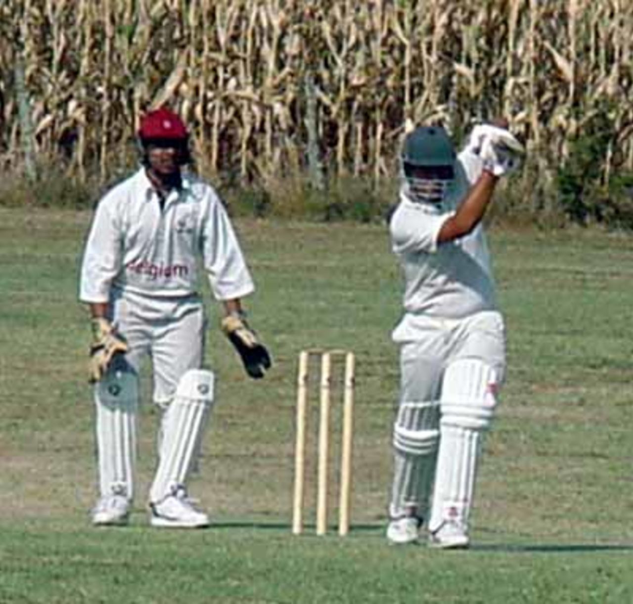 Shai Hayun plays through the off side during his innings of 53 not out against Belgium.