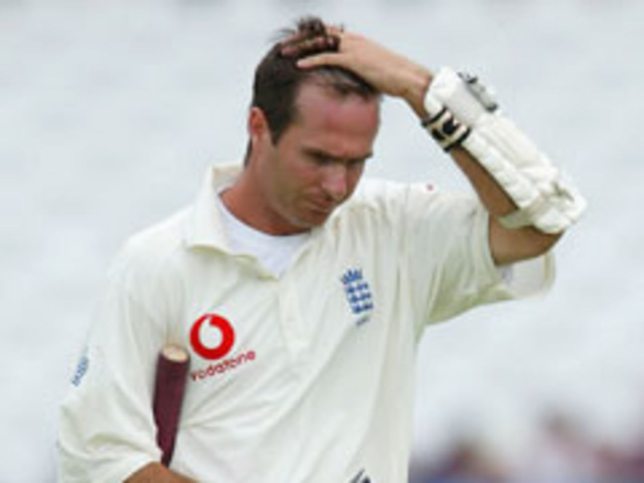 A forlorn Michael Vaughan after being out