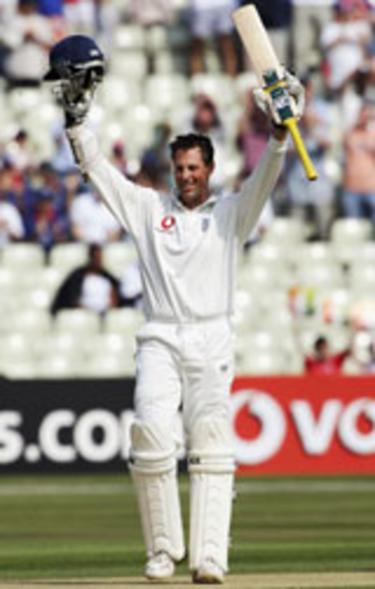 Marcus Trescothick celebrates his second century of the match, England v West Indies, 2nd Test, Edgbaston, August 1, 2004