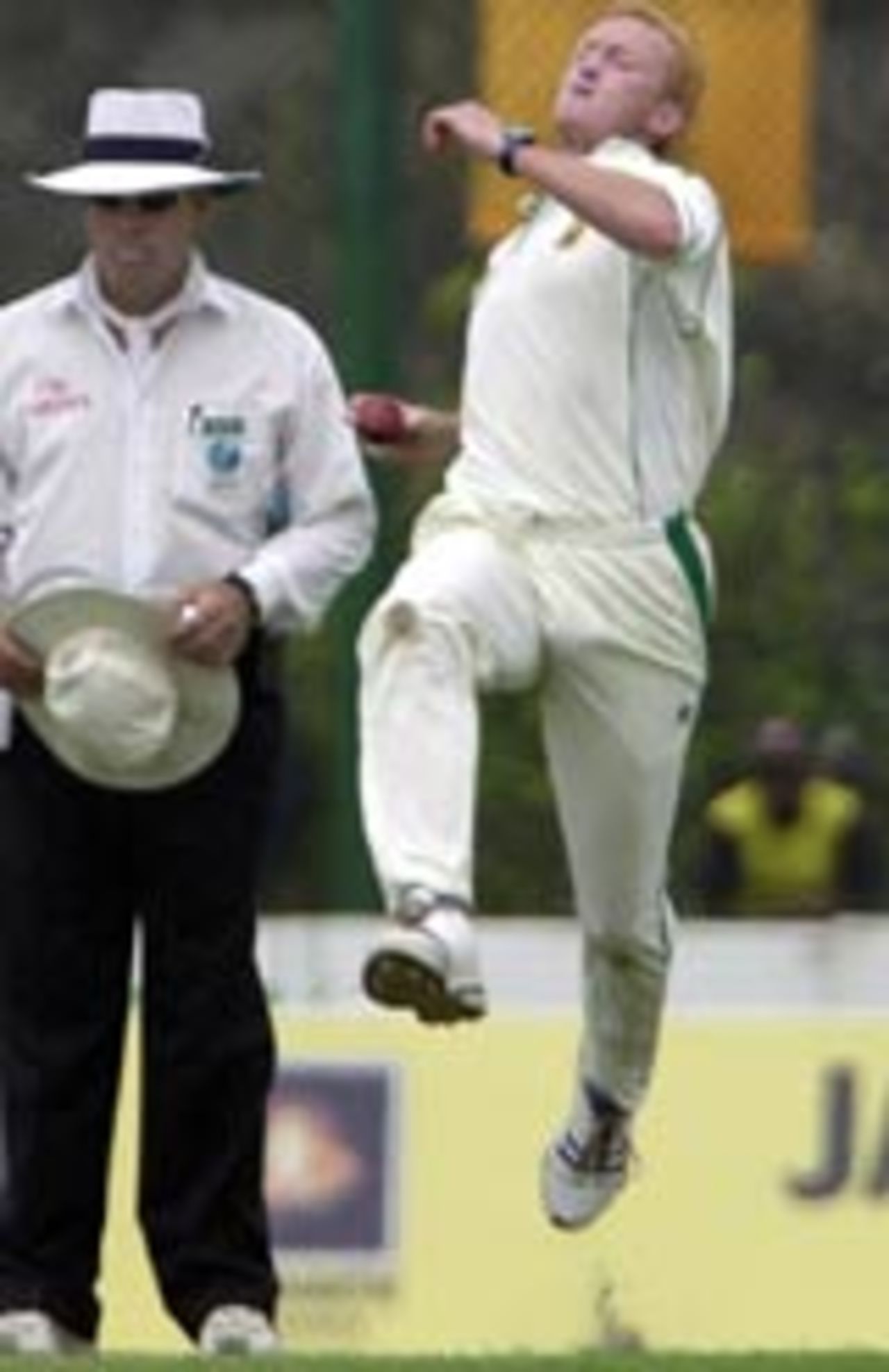 Nantie Hayward leaps in his delivery stride, Sri Lanka v South Africa, 1st Test, Galle, 1st day, August 4, 2004