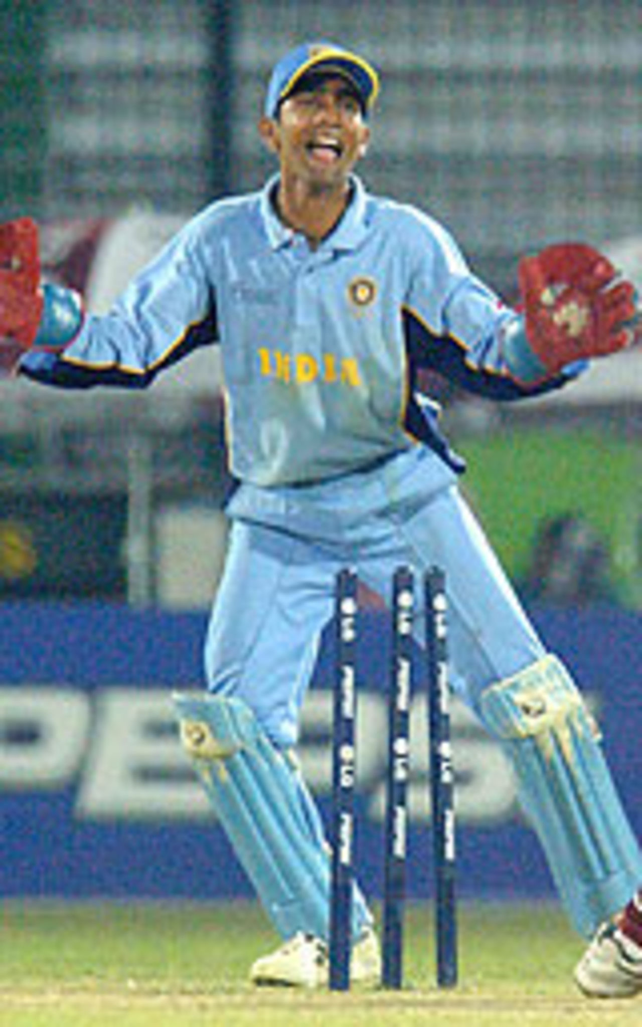 Dinesh Karthik celebrates, India v West Indies, Under-19 World CUp, Dhaka, February 24, 2003