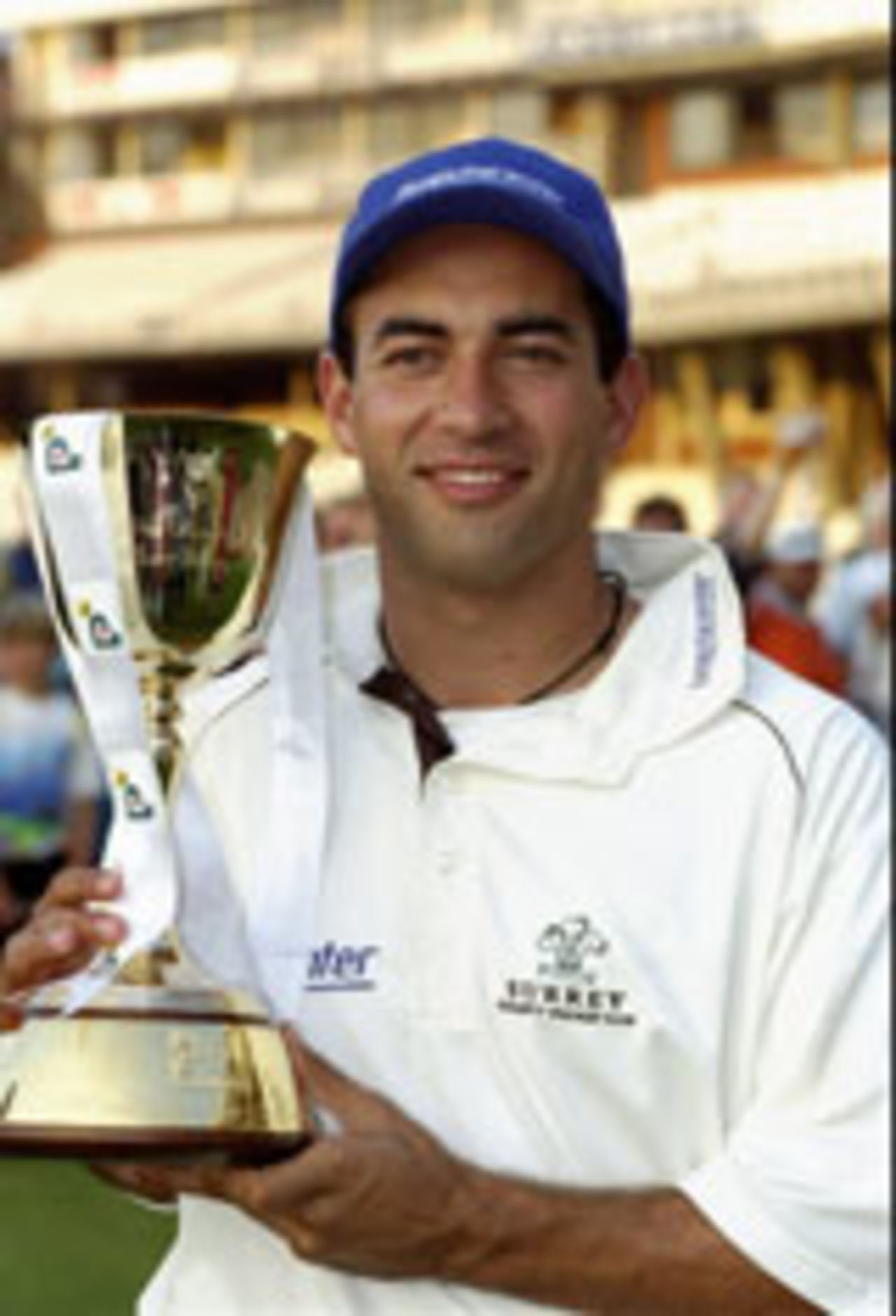 Adam Hollioake with the Championship Trophy, The Oval, August 3, 1999