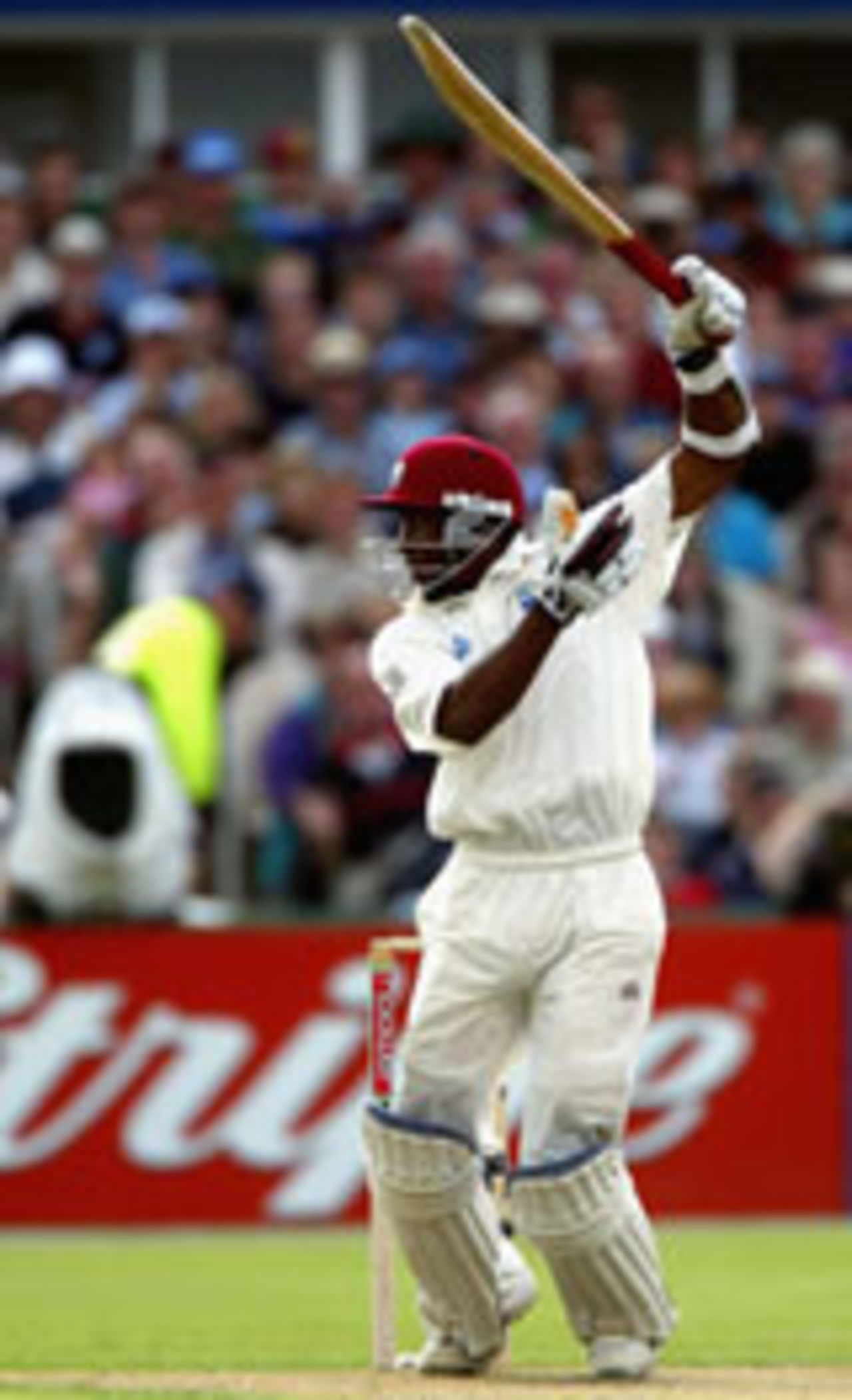Dwayne Bravo lets fly, England v West Indies, 3rd Test, Old Trafford, August 12, 2004