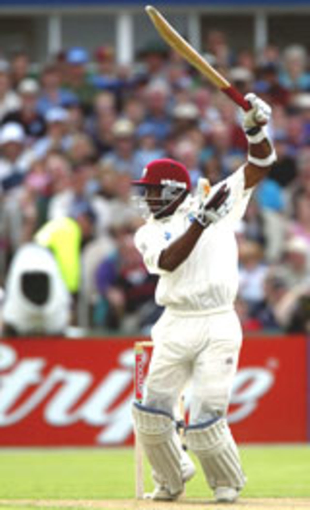 Dwayne Bravo lets fly, England v West Indies, 3rd Test, Old Trafford, August 12, 2004