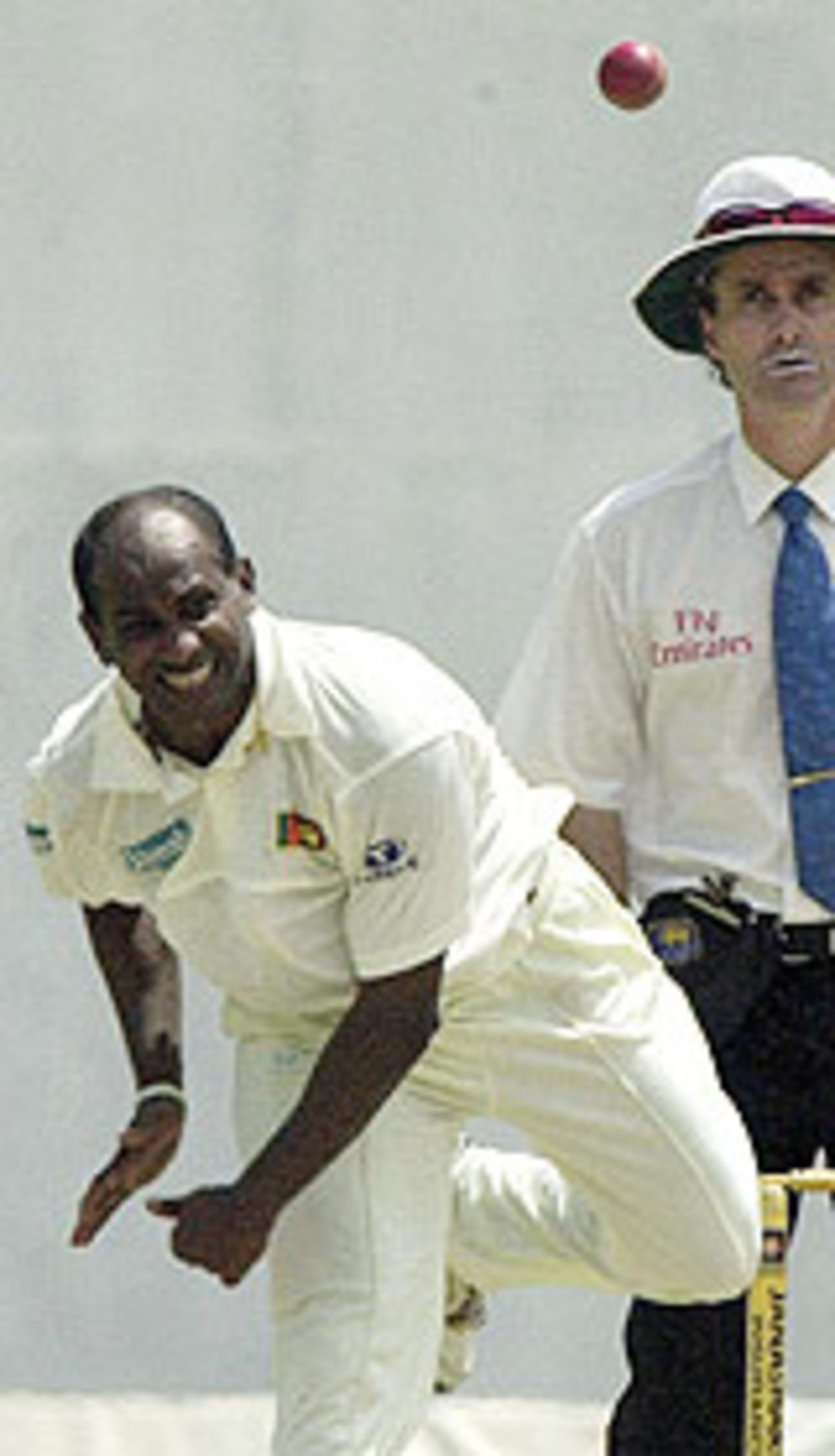 Sanath Jayasuriya, who claimed five, bowls a delivery, Sri Lanka v South Africa, 2nd Test, 3rd day, Colombo, August 13, 2004