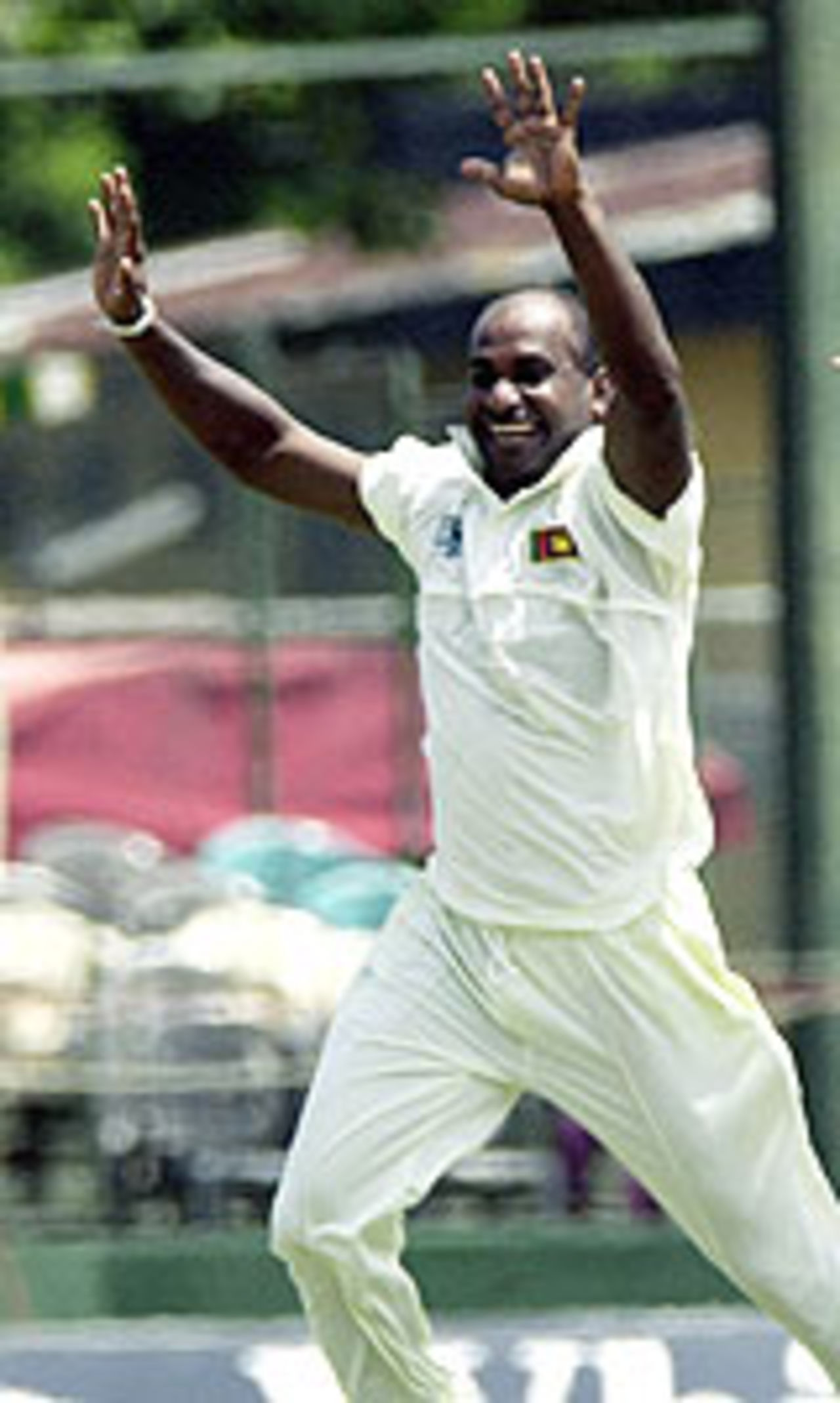 Sanath Jayasuriya celebrates a wicket, Sri Lanka v South Africa, 2nd Test, 3rd day, Colombo, August 13, 2004