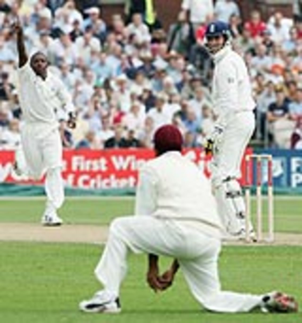 Marcus Trescothick falls for a duck, as West Indies take charge of the third Test at Old Trafford, England v West Indies, Old Trafford, August 14, 2004