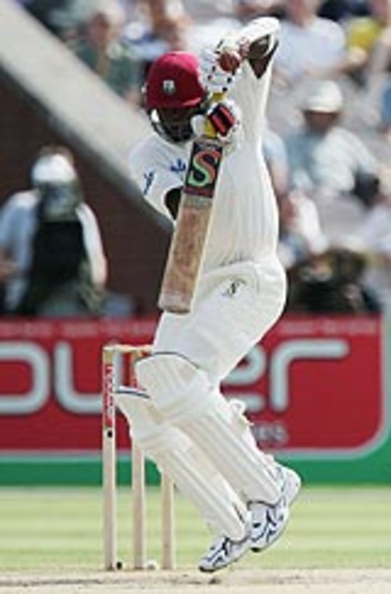Pedro Collins was the final wicket to fall, as England were set 231 for victory at Old Trafford, August 16, 2004