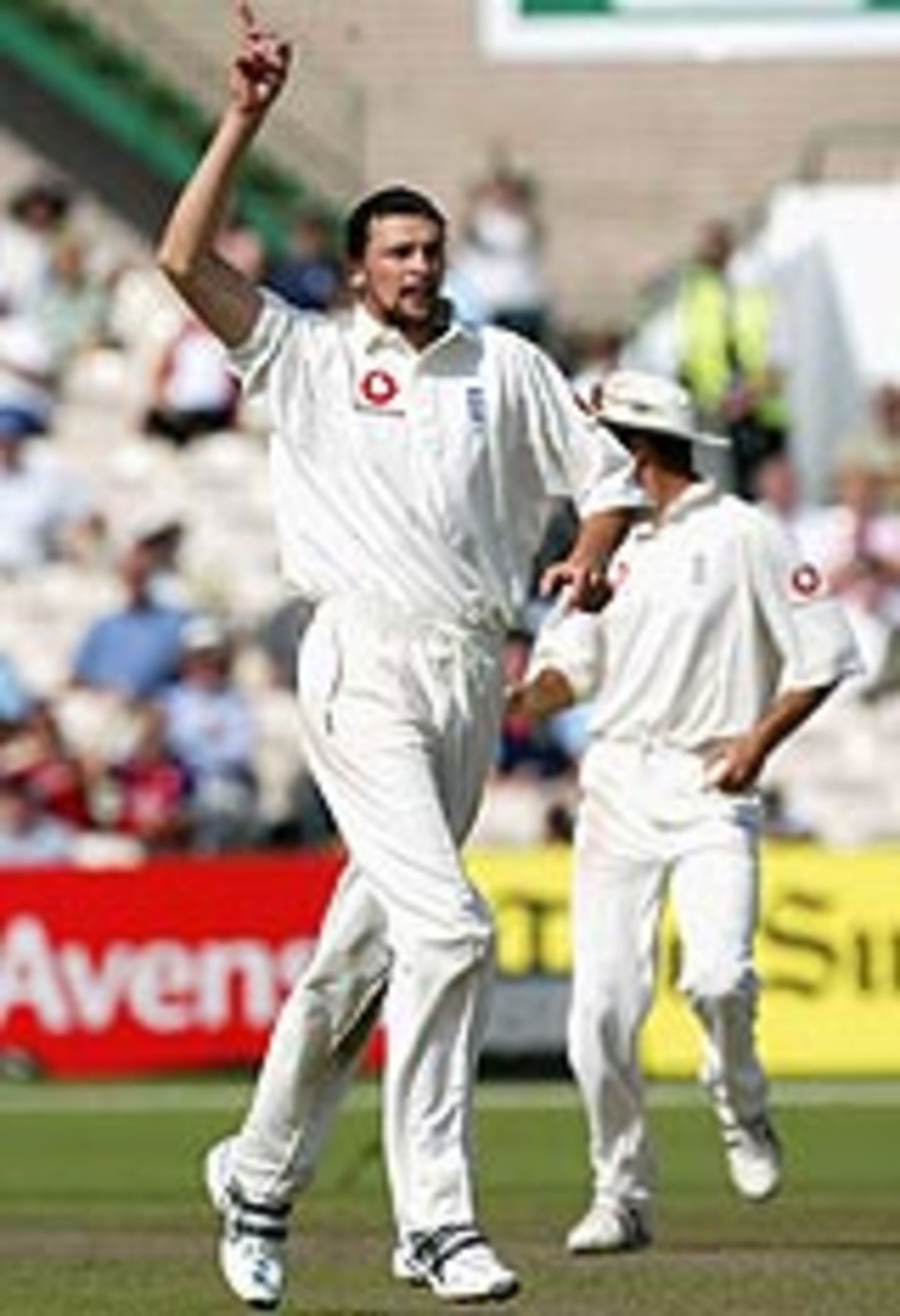 Steve Harmison took the final wicket to fall, as England were set 231 for victory at Old Trafford, August 16, 2004