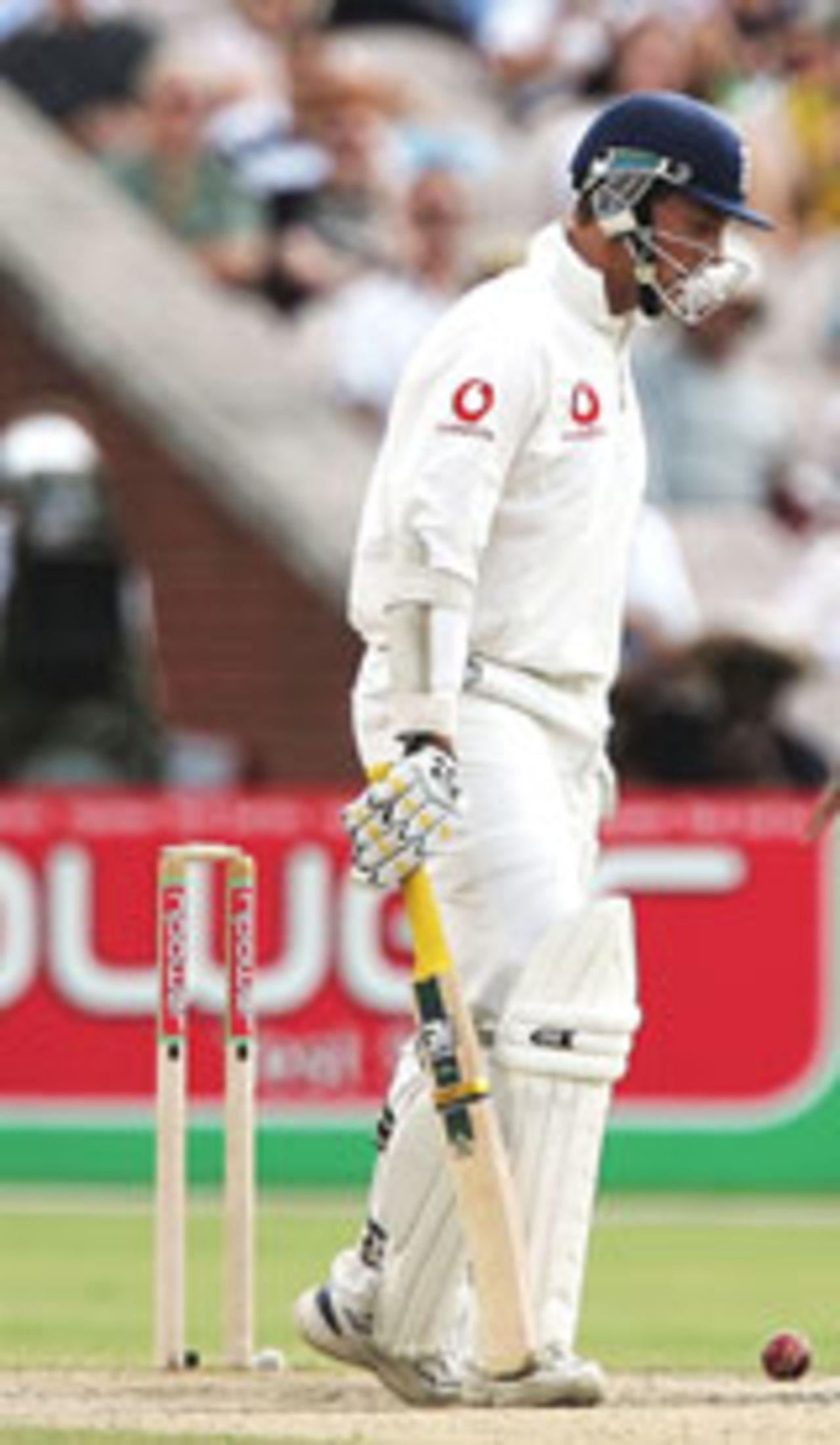 Marcus Trescothick is bowled by Corey Collymore, England v West Indies, 3rd Test, Old Trafford, August 16 2004