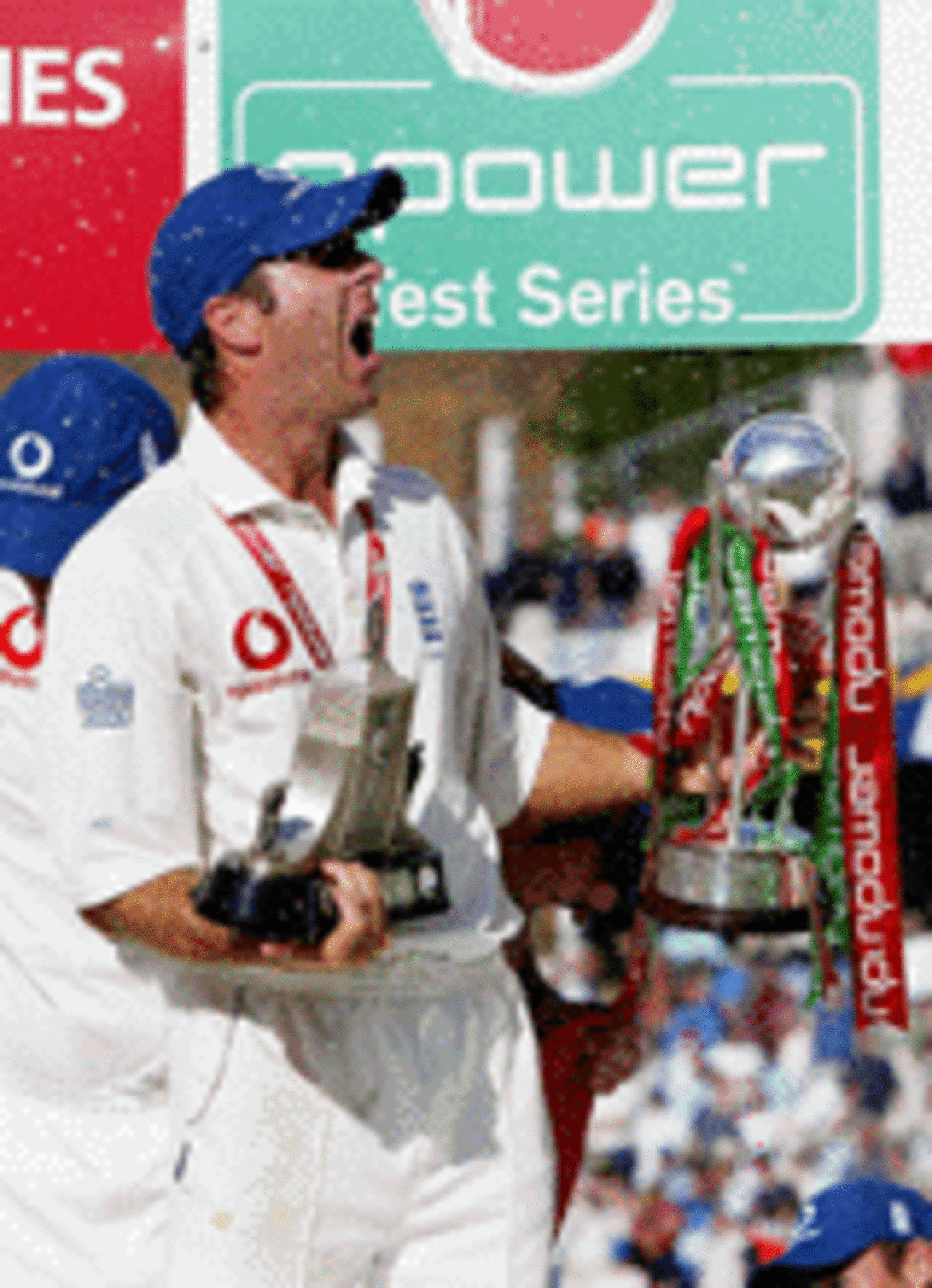 Michael Vaughan celebrates winning the Wisden Trophy, England v West Indies, 4th Test, The Oval, August 21 2004