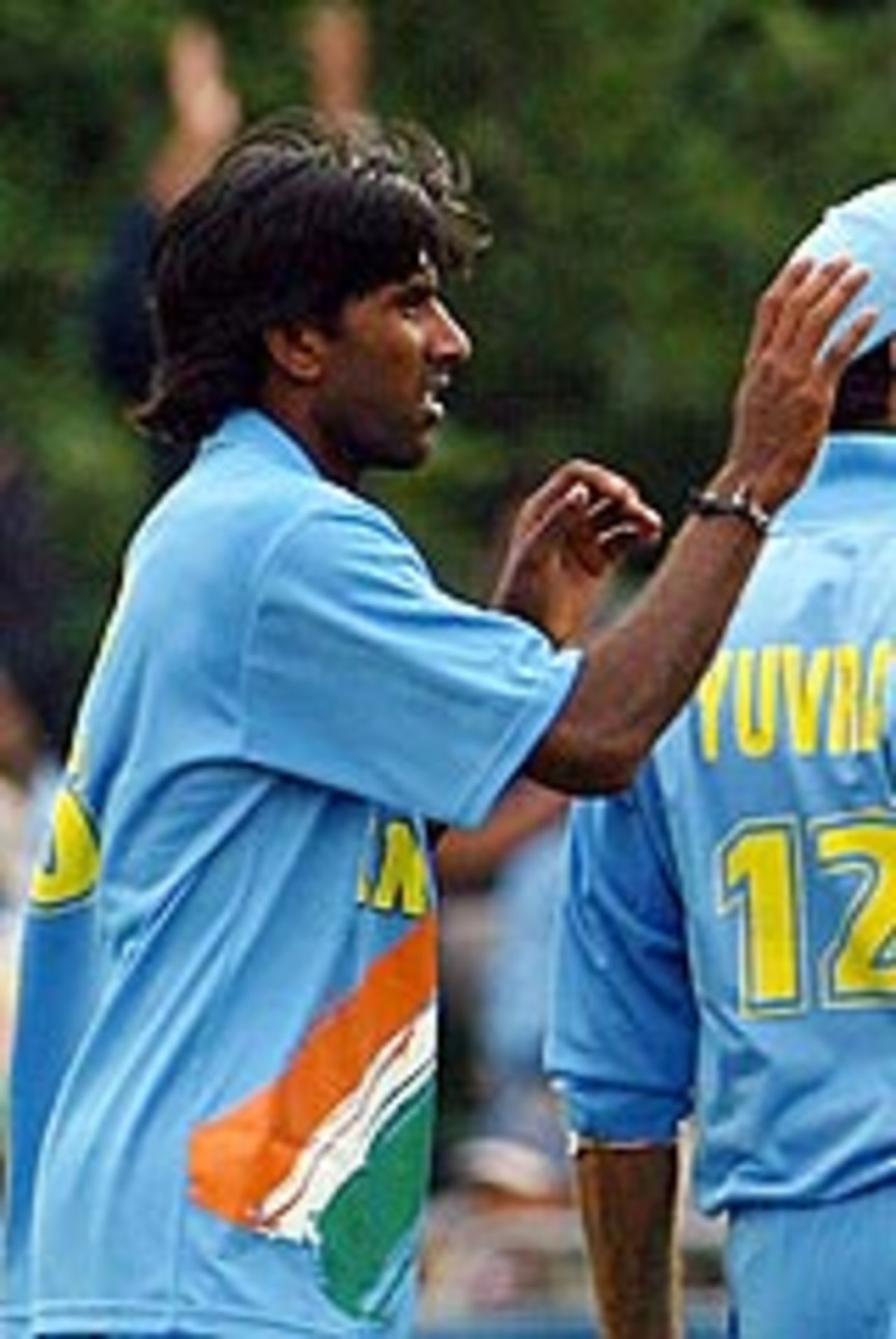 Lakshmipathy Balaji celebrates after dismissing Matthew Hayden, Australia v India, Videocon Cup, 2nd one-day international, Amstelveen, August 23, 2004