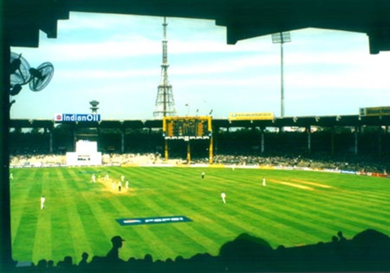 A view of the action from the Anna Pavilion end at MA Chidambaram Stadium