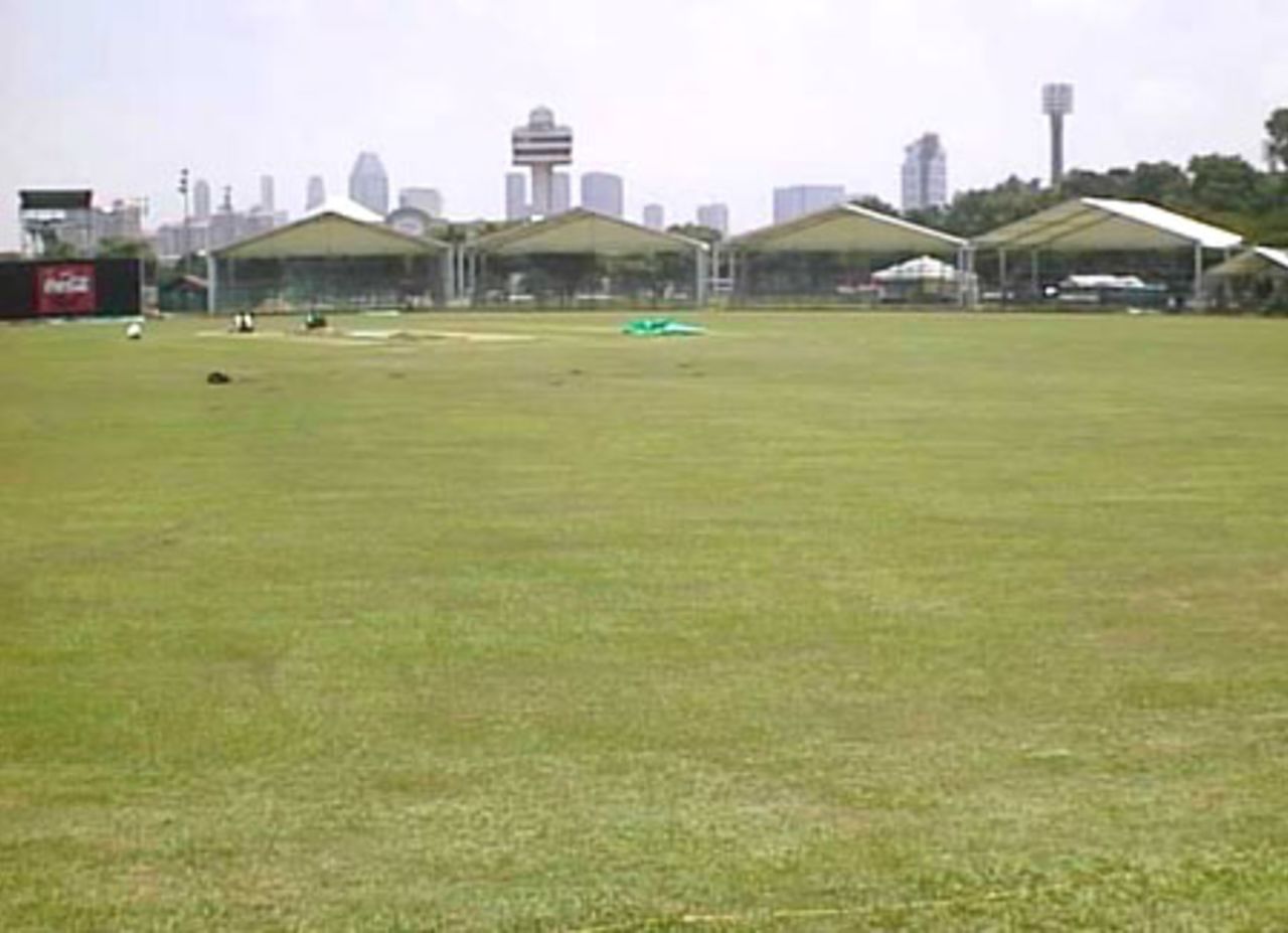 A panoramic view of the Kallang ground with the impressive Singapore skyline as the backdrop