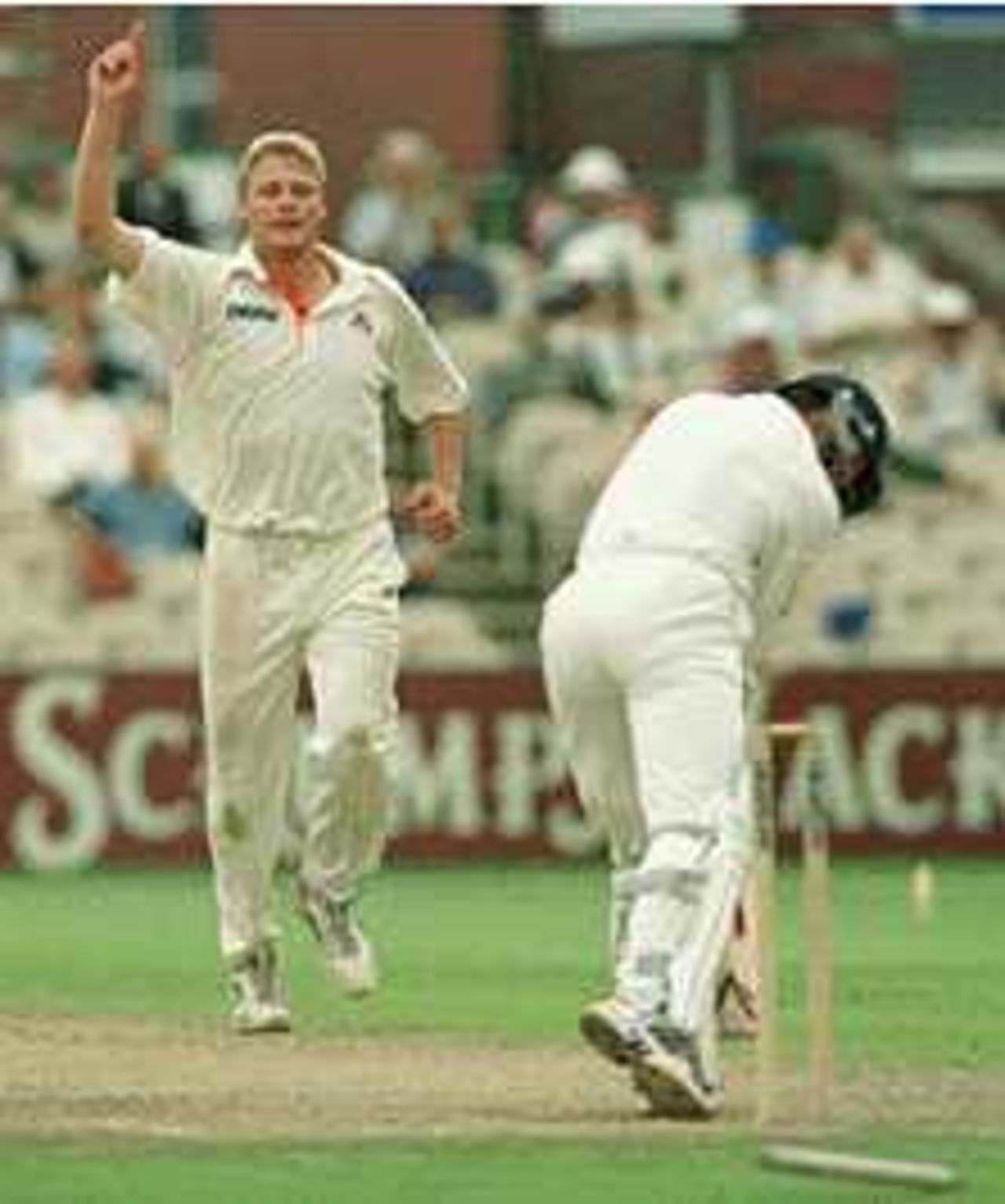 Andrew Flintoff strikes the stumps of Daley, County Championship, Lancashire v Durham, 1-4 September 1999