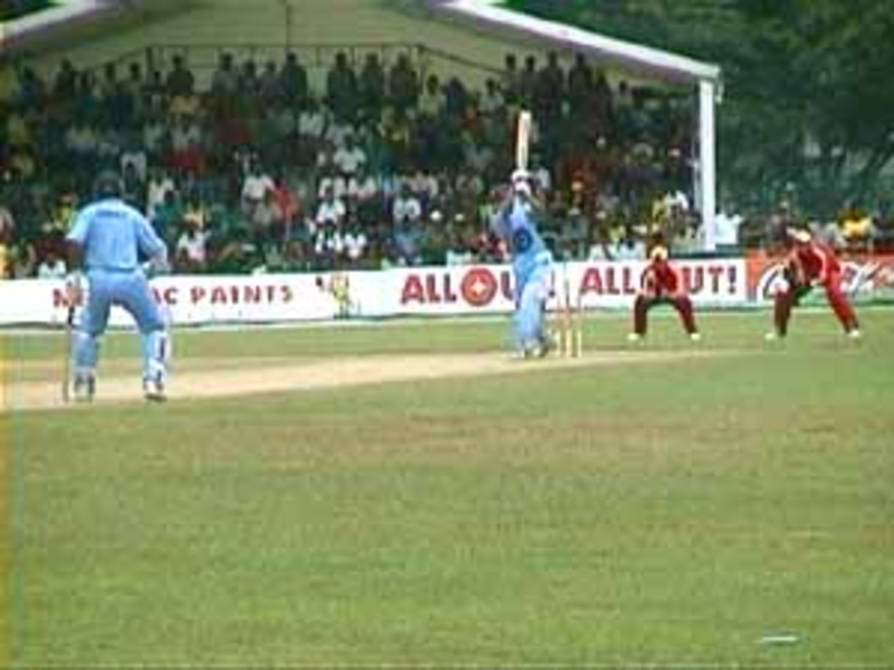 Jadeja flays through the covers as Tendulkar watches from the non-striker's end,India v Zimbabwe (2nd ODI), Coca-Cola Singapore Challenge, 1999-2000, Kallang Ground, Singapore, 4 Sep 1999