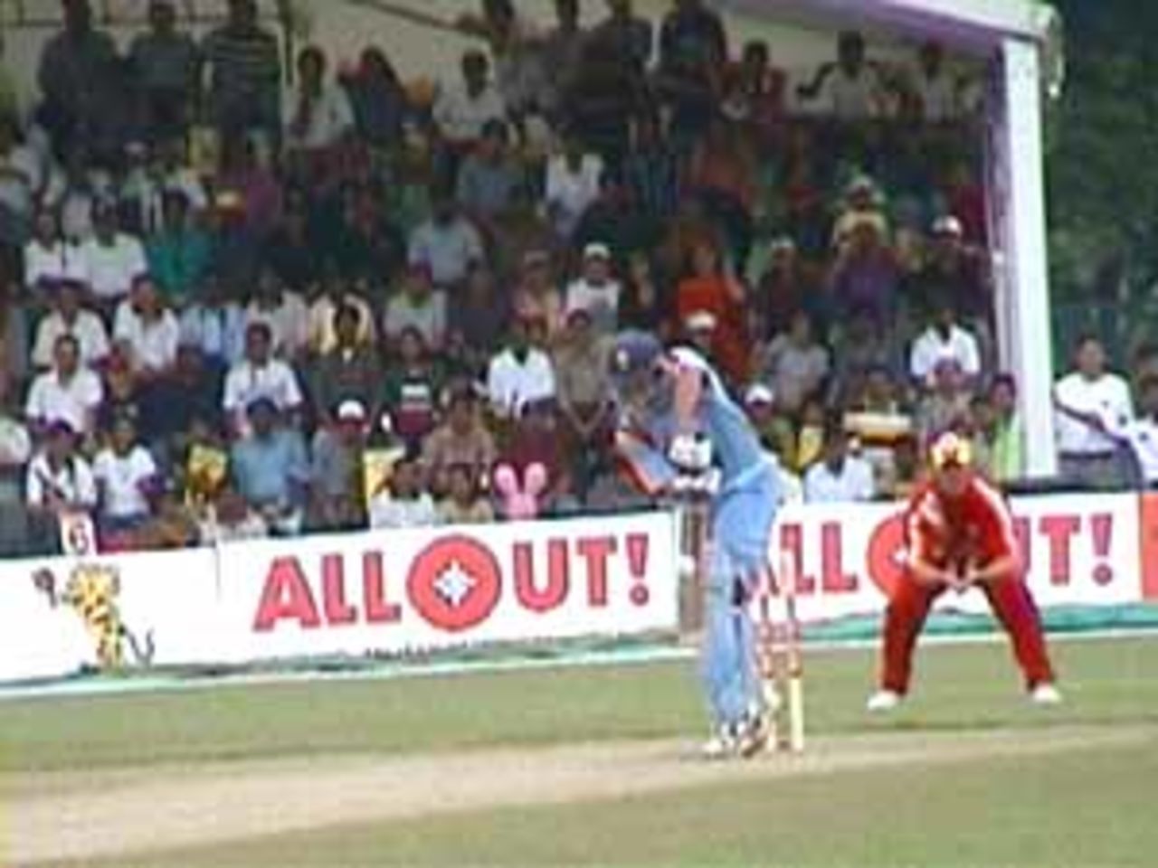 Tendulkar tip-toes, as he watchfully turns a ball to the leg-side, India v Zimbabwe (2nd ODI), Coca-Cola Singapore Challenge, 1999-2000, Kallang Ground, Singapore, 4 Sep 1999