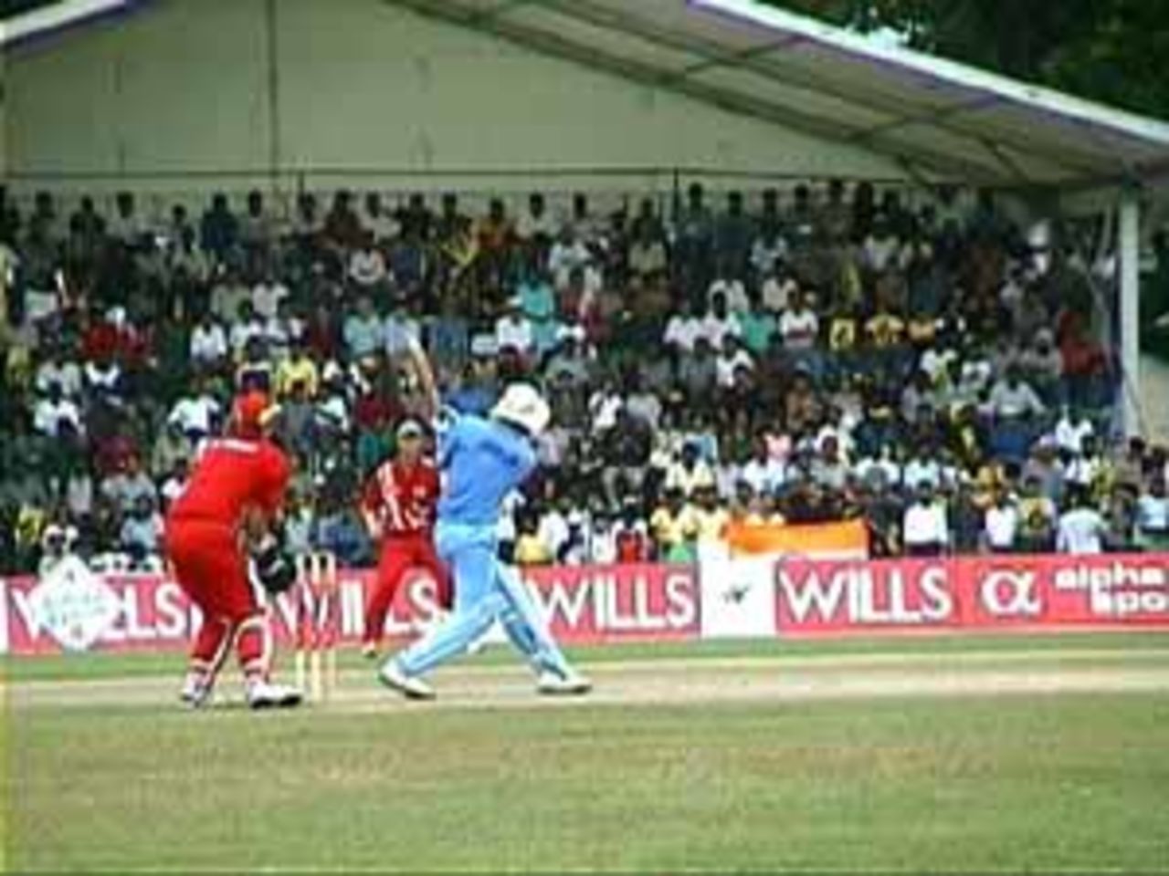 Jadeja pulls a short ball over square leg for a majestic six, India v Zimbabwe (2nd ODI), Coca-Cola Singapore Challenge, 1999-2000, Kallang Ground, Singapore, 4 Sep 1999.
